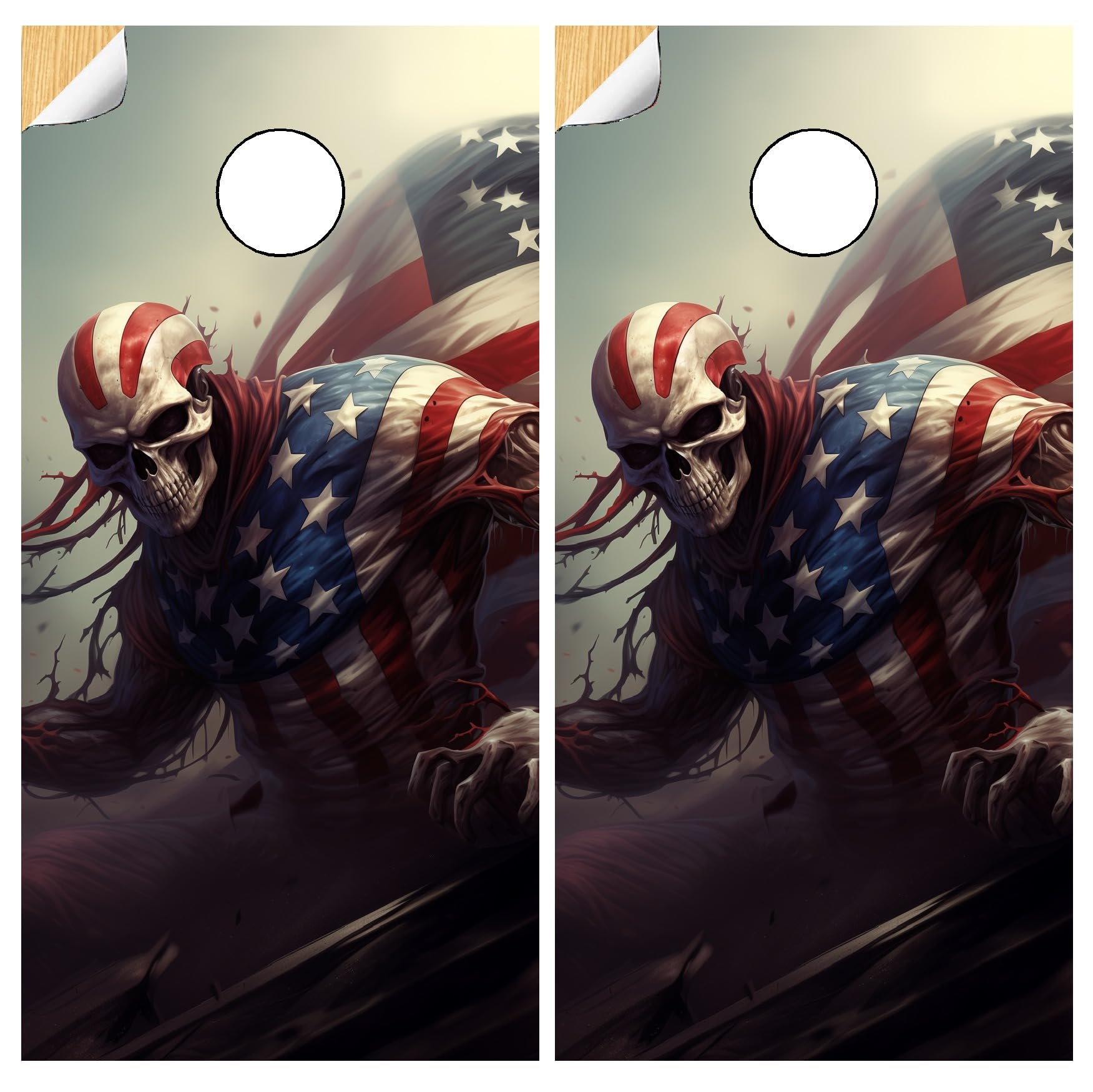 GRAPHIX EXPRESS Cornhole Board Wraps - Cornhole Wraps for Boards - Cornhole Decals for Boards - Cornhole Vinyl Board Wrap - Cornhole Skins for Boards - Cornhole Set - C315 Skeleton American Flag