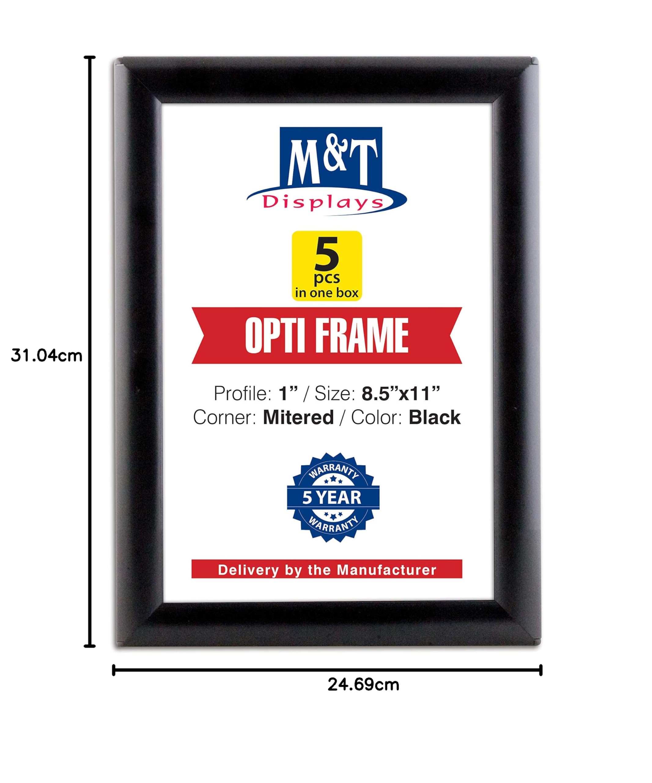 M&T Displays Opti Zatrzaskowa ramka plakatowa, 2,5 x 2,5 cm, czarna profil aluminiowy ładowany od przodu, montaż na ścianie, zdjęcie, zdjęcie, dokument, certyfikat, uchwyt na znak, ukośny narożnik,
