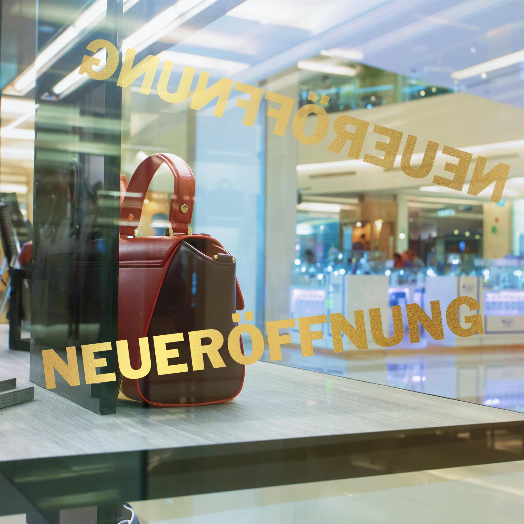 Finest Folia 4X Neueröffnung Schriftzug Set Aufkleber für Schaufenster Laden Geschäft Fenster Sticker Werbung selbstklebend wetterfest KX046 (Motiv 01, Gold Metallic)