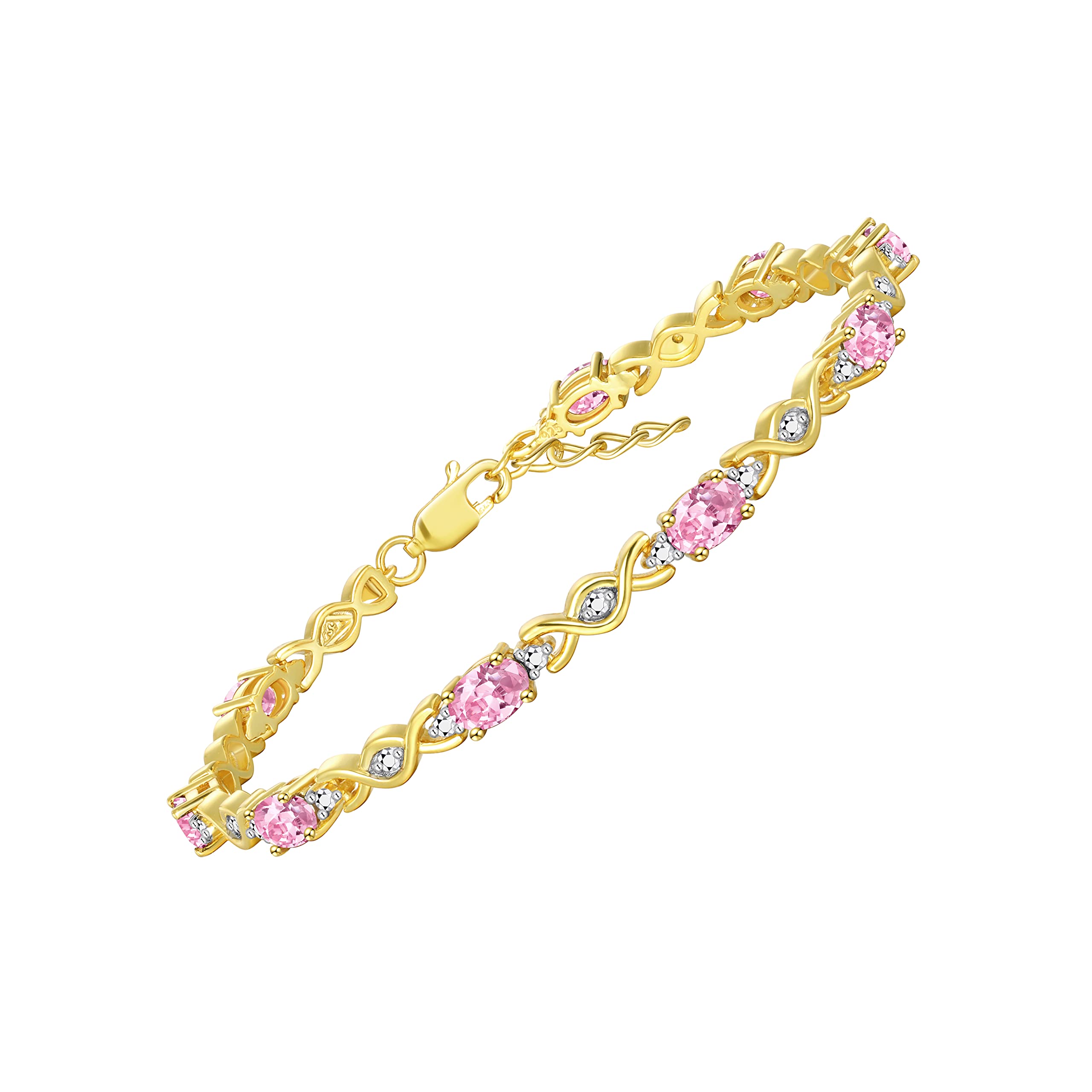 Rylos Bracelets for Women Yellow Gold Plated Silver XOXO Hugs &amp; Kisses Tennis Bracelet Gemstone &amp; Diamonds Adjustable to Fit 7"-8" Wrist, 10 Gorgeous 6X4MM Jewelry for Women Friendship Bracelets