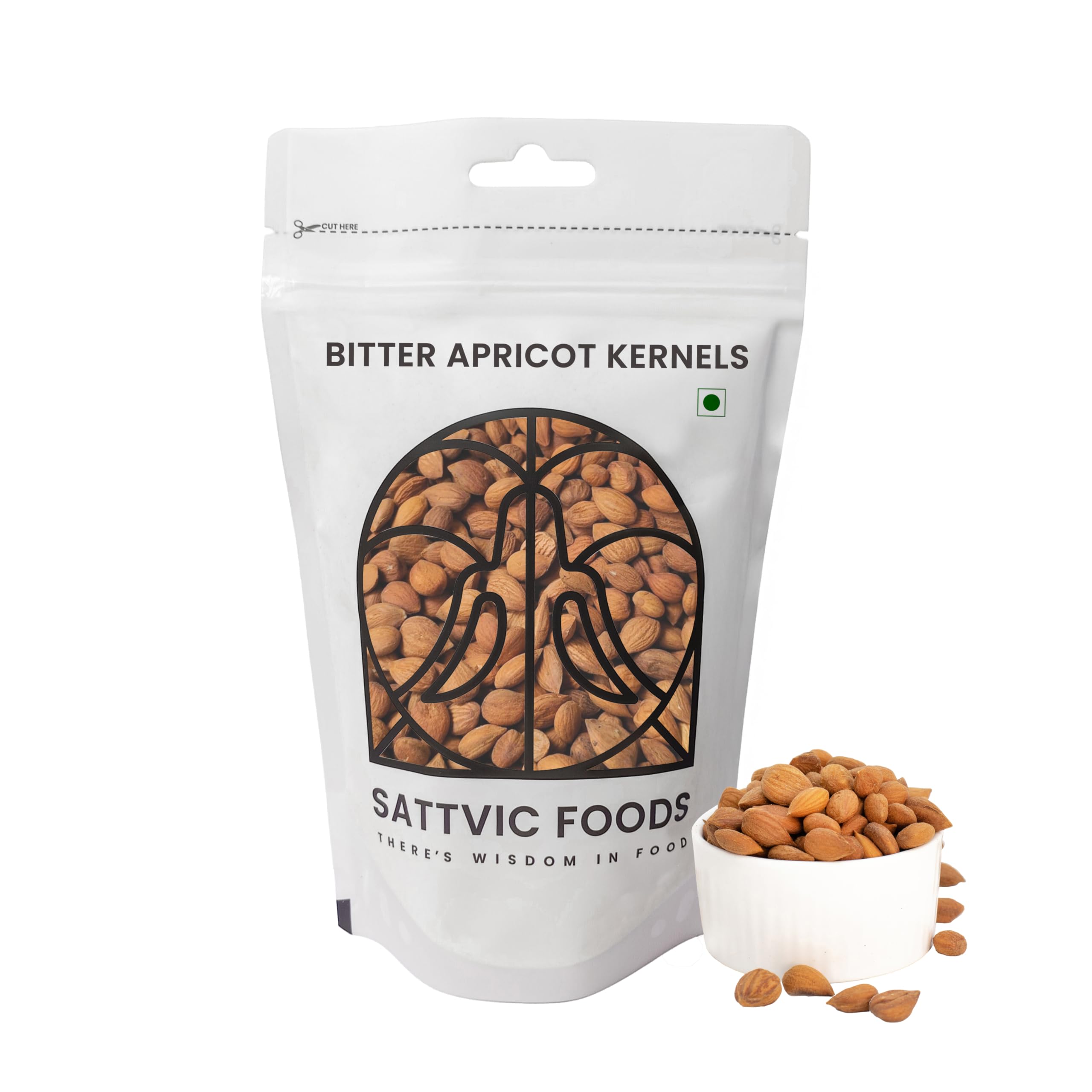 Sattvic Foods Bitter Apricot Kernels (250 g) | Dehydrated & Ozonated | Unprocessed & Raw | Boosts Immunity & Lowers Cholesterol levels | Soak Overnight, Eat Plain or Consume With Honey