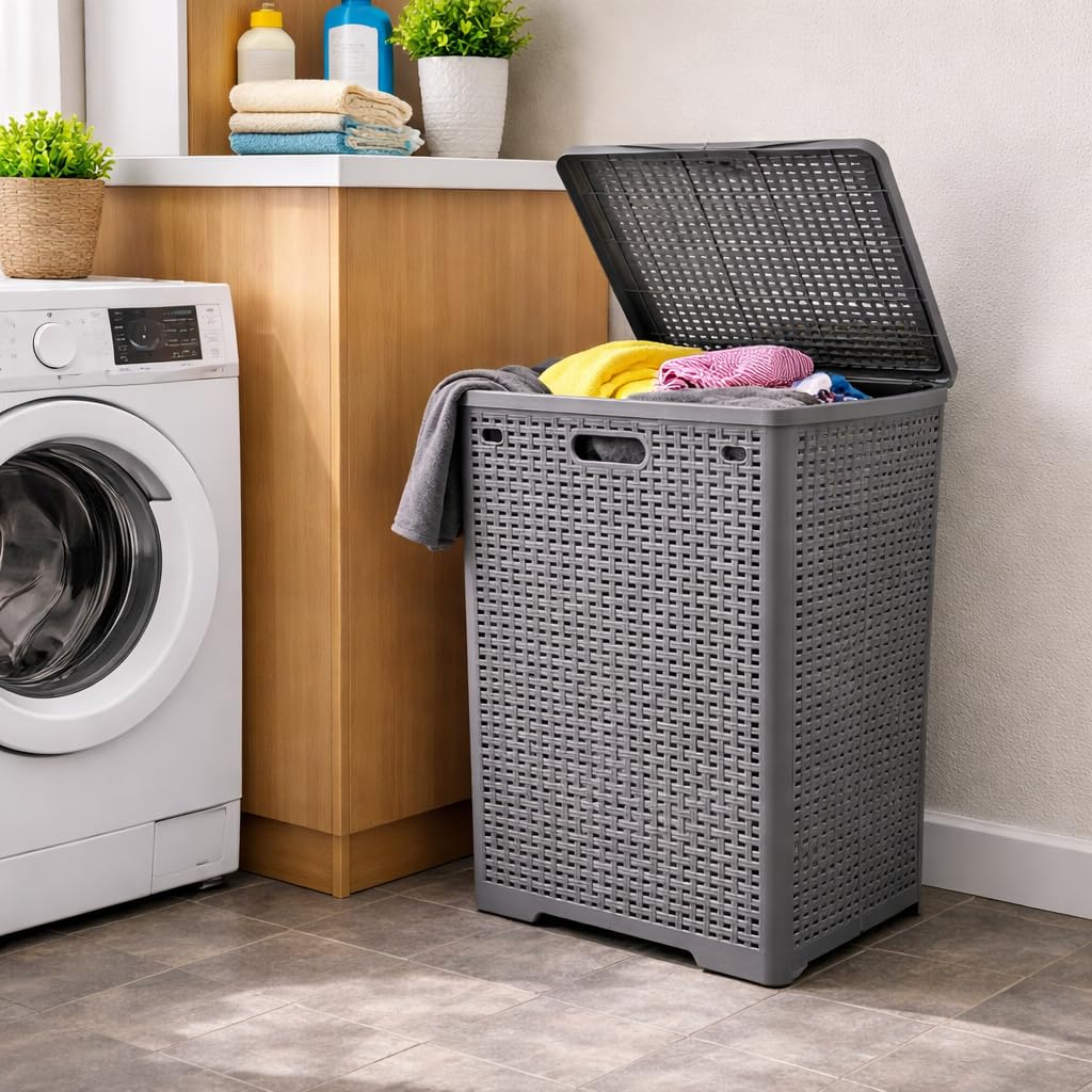 Nayasa Sweety Laundry Basket | Foldable Laundry Basket For Clothes With Lid | Laundry Bucket | Laundry Bin | Grey-image-17