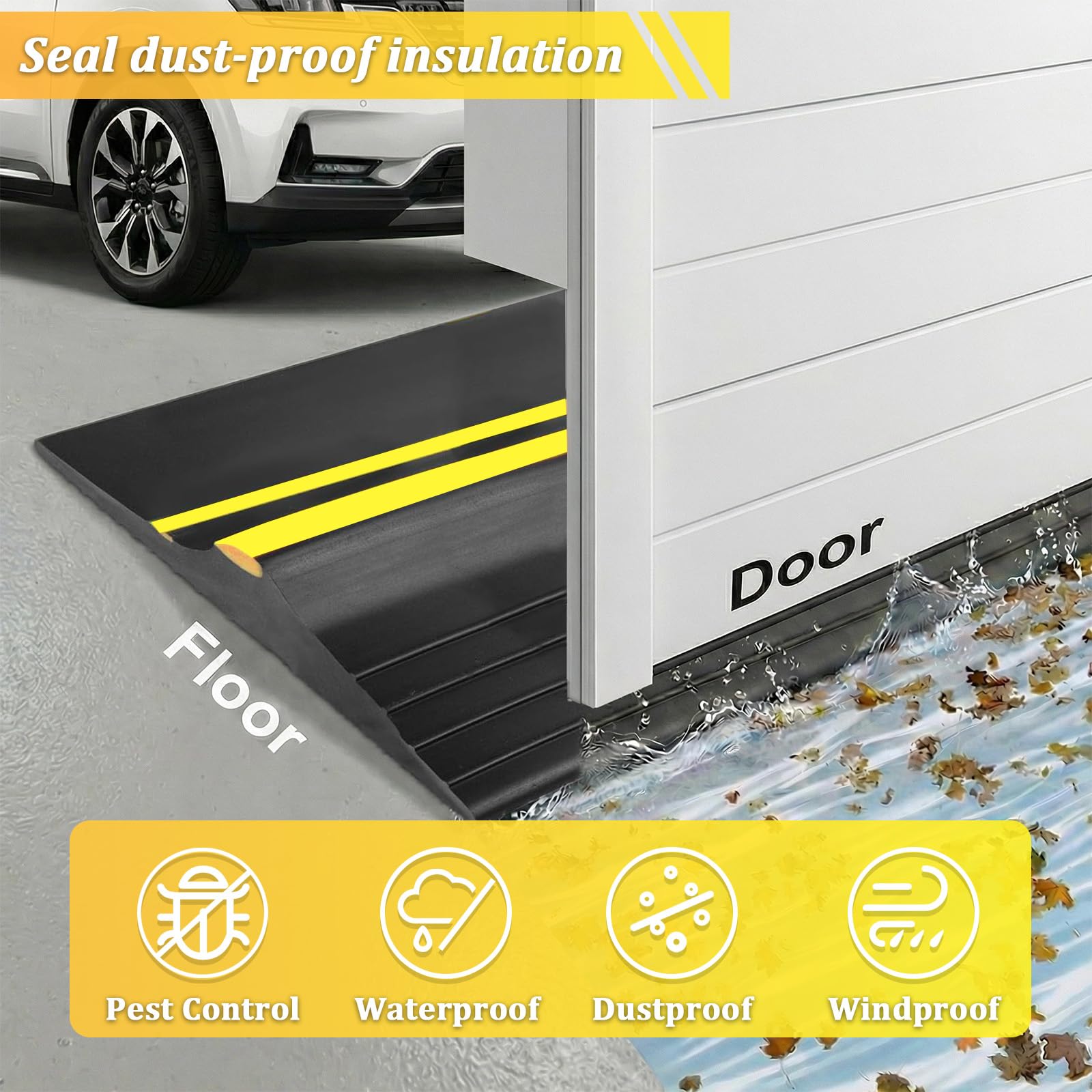 Joint Porte de Garage 3M,Joint d’étanchéité en Caoutchouc, Bande de sol pour seuil de garage universelle, pour des Garages Propres et Secs, 100mm(W)*25mm(H)*3m(L)