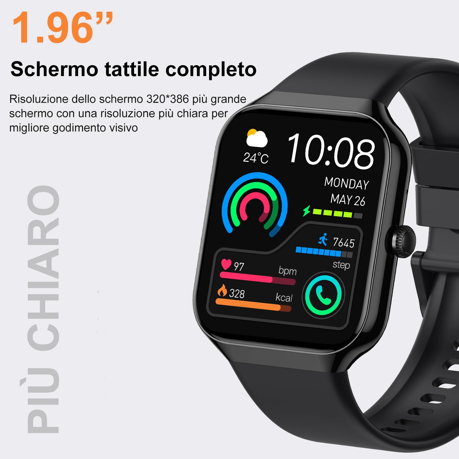 Smartwatch Herren Damen, 1.96" Fitnessuhr Herzfrequenz Schlafmonitor Schrittzähler Uhr Smart Watch, Bluetooth Anrufe, 113+Sportmodi Sportuhr, IP68 Wasserdicht Fitness Tracker für iOS Android Schwarz