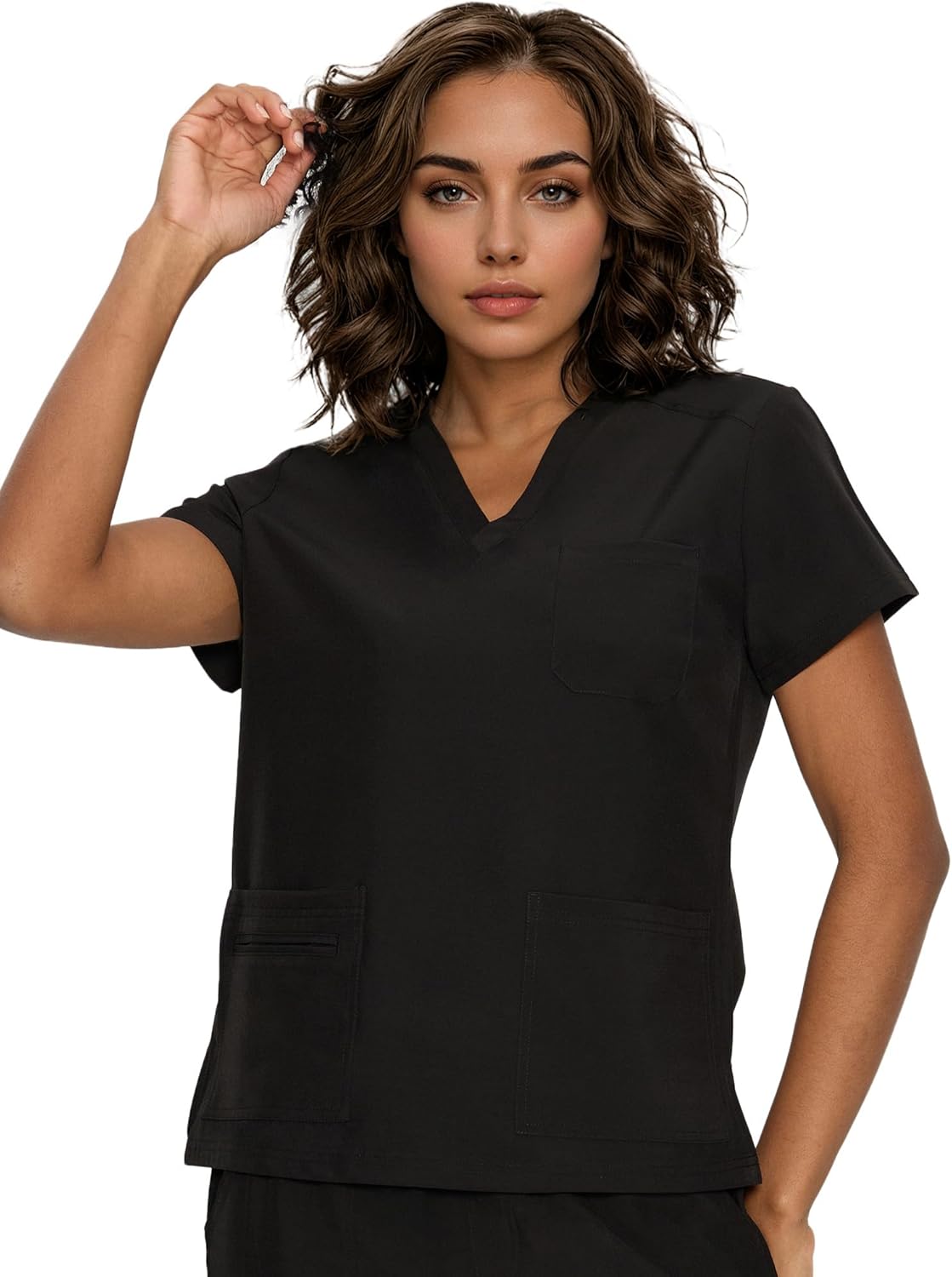 floralhue Scrub Tops for Women, Curved V-Neck Scrub Tops with 3 Pockets, Soft Stretch, Easy Care - Image 2