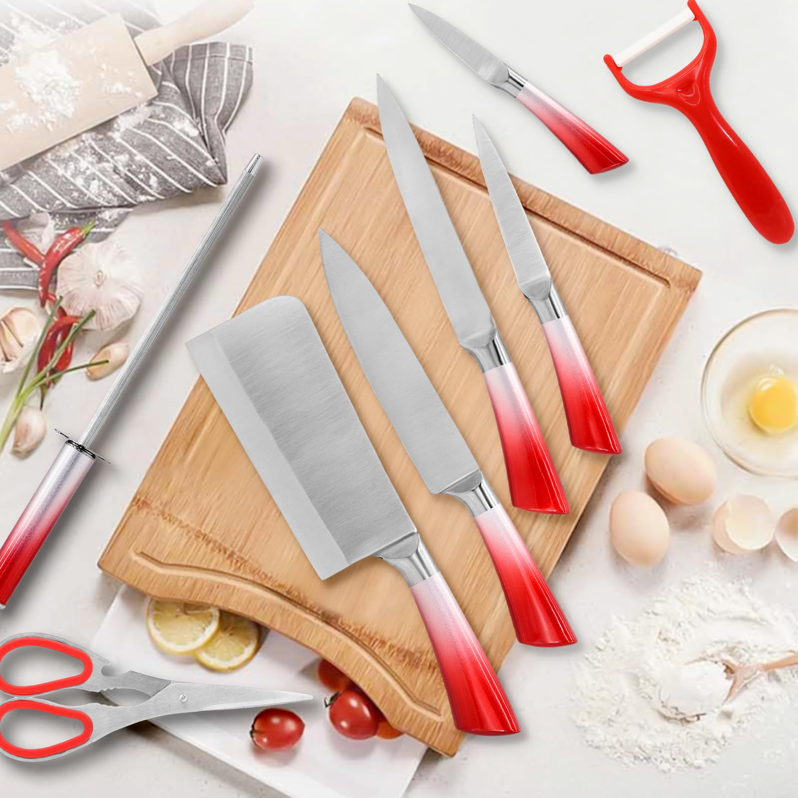 Amazon.com: Juego de cuchillos de cocina, 9 piezas de cuchillos