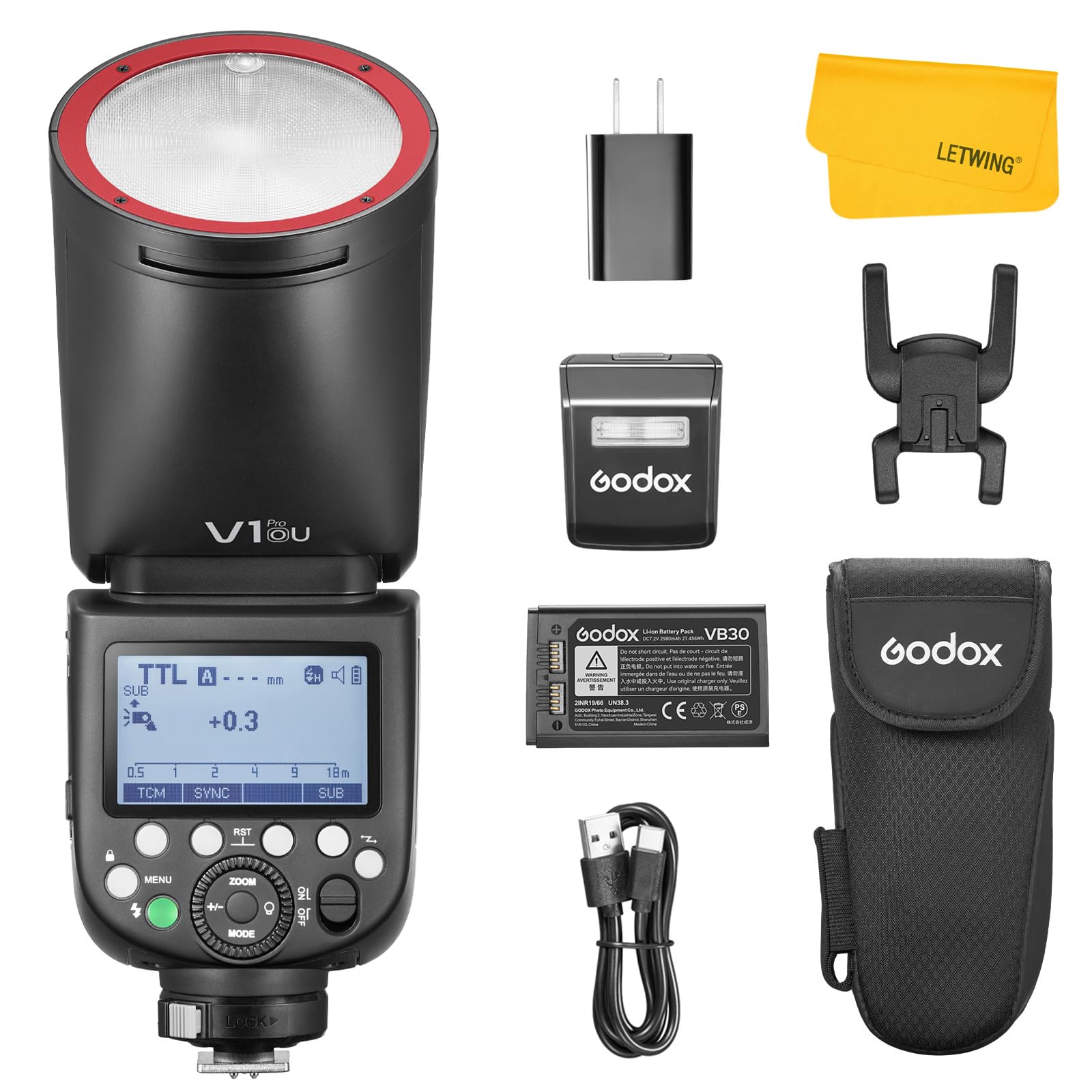 GODOX V1Pro OU V1Pro-OU Flash for Olympus, 2.4G TTL Flash Speedlite HSS 1/8000s, 2980mAh Li-ion Battery, Detachable Flash SU-1, External Flash Compatible for Olympus Panasonic Camera(USA Version)