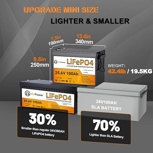 Miniatura 2 de BtrPower Batería de litio de 24 V y 140 Ah, batería LiFePO4 de ciclo profundo de 3584 Wh con BMS de 100 A, más de 5000 ciclos, perfecta para