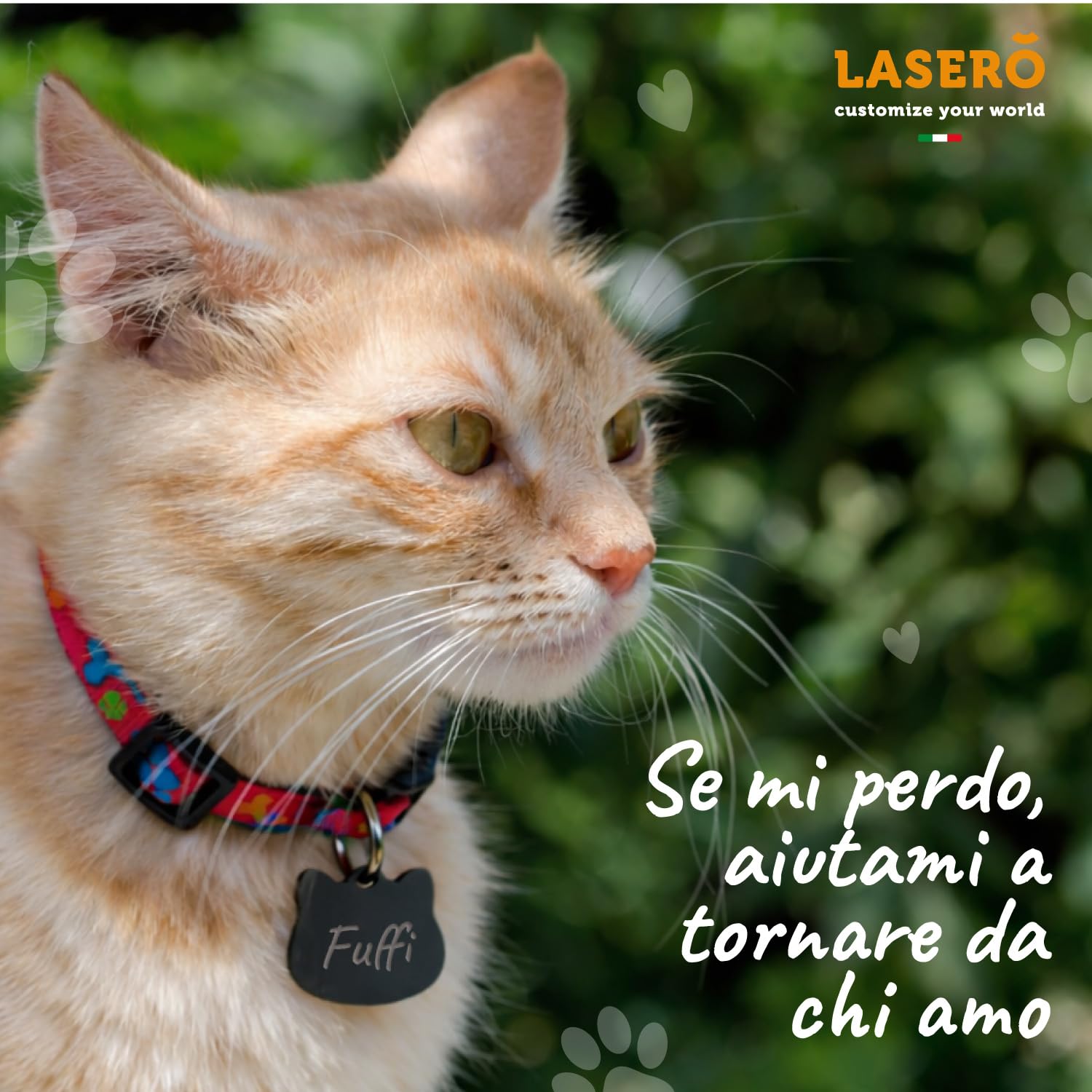 LASERO’ Medaglietta Gatto Personalizzata in Acciaio Lucido 2,5x2,5cm – Targhetta Gatto con Incisione Laser di Nome e Dati – 4 Colori (Rosa/Argento/Nero/Oro) – Targhetta Identificativa per Collare