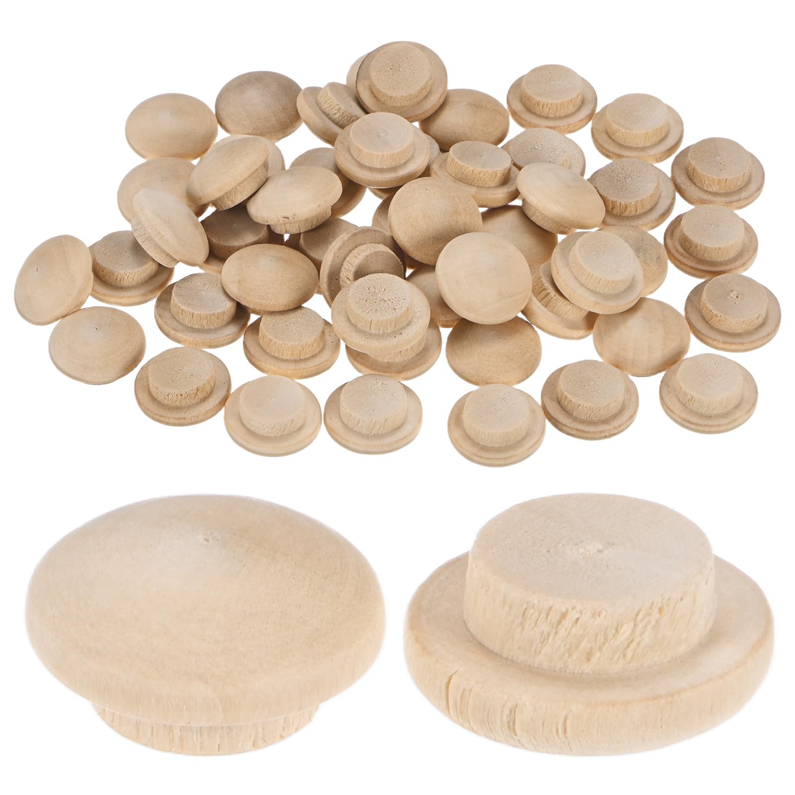 M METERXITY 50-Pack Wood Plugs for Screw Holes, 15 x 10mm Beech Button Wood Top Plugs for Furniture/Stair/Chair/Craft, Flat Head Decorative Wooden Cover