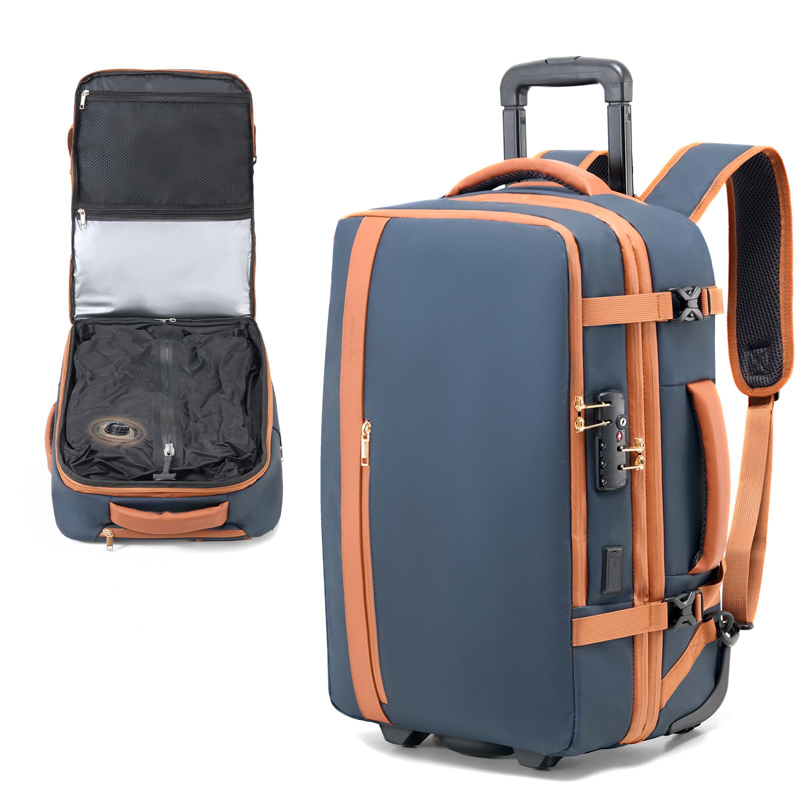 Fanwoli Fanwoli Rolling Vacuum Backpack Travel,One-Button Compression,TSA Carry-On