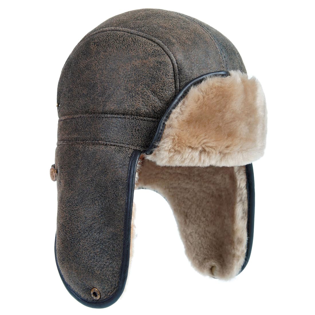 Harssidanzar Fliegerhüte Aviatormütze Trapper Hut Lammfell Shearling Leder Pelz Wintermütze
