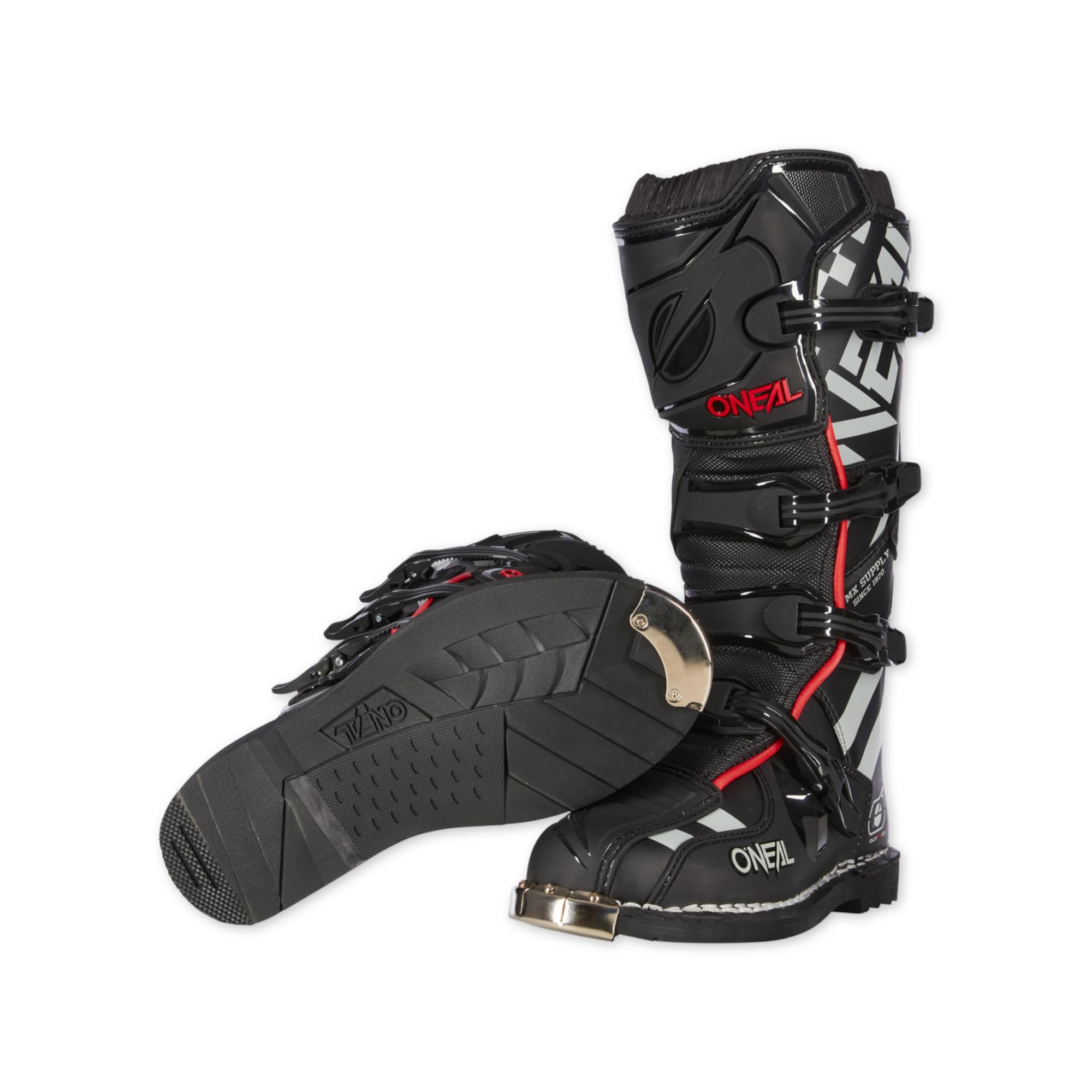 O'NEAL Stivali Motocross TRIBUTE Boot SQUADRON V.21 I MX Enduro I Scarpe da moto ergonomiche uomo e donna con protezione suola in metallo I Nero/Grigio I Taglia 44/10.5