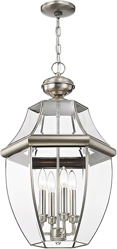 Livex Lighting 2357-91 Monterey - Farol colgante para exteriores con 4 luces, níquel cepillado