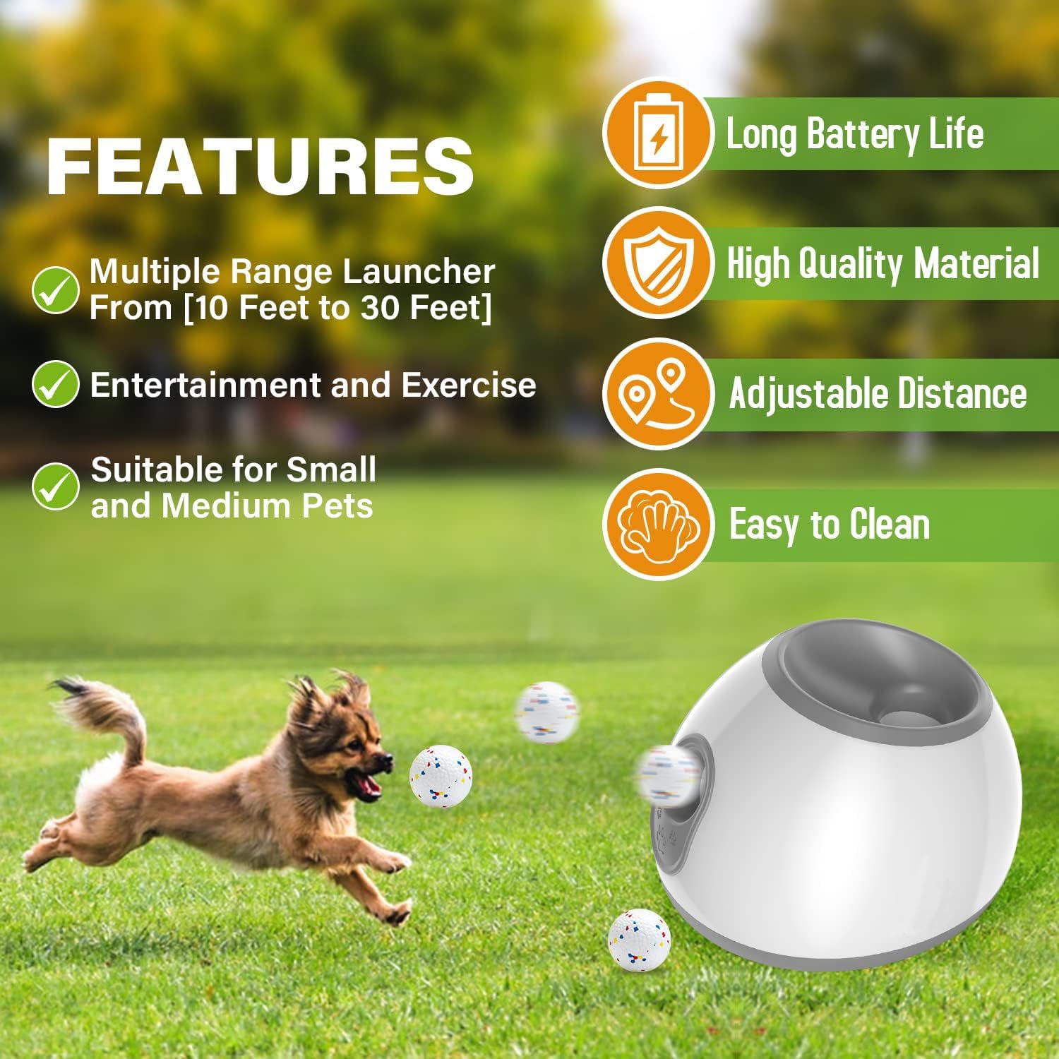Générique Lanceur de balles Automatique pour Chien – Petite Machine de Lancer de balles Automatique Interactive Amusante pour Chien avec 3 balles en Latex Durable, Distance de tir réglable de 3 à 9 m