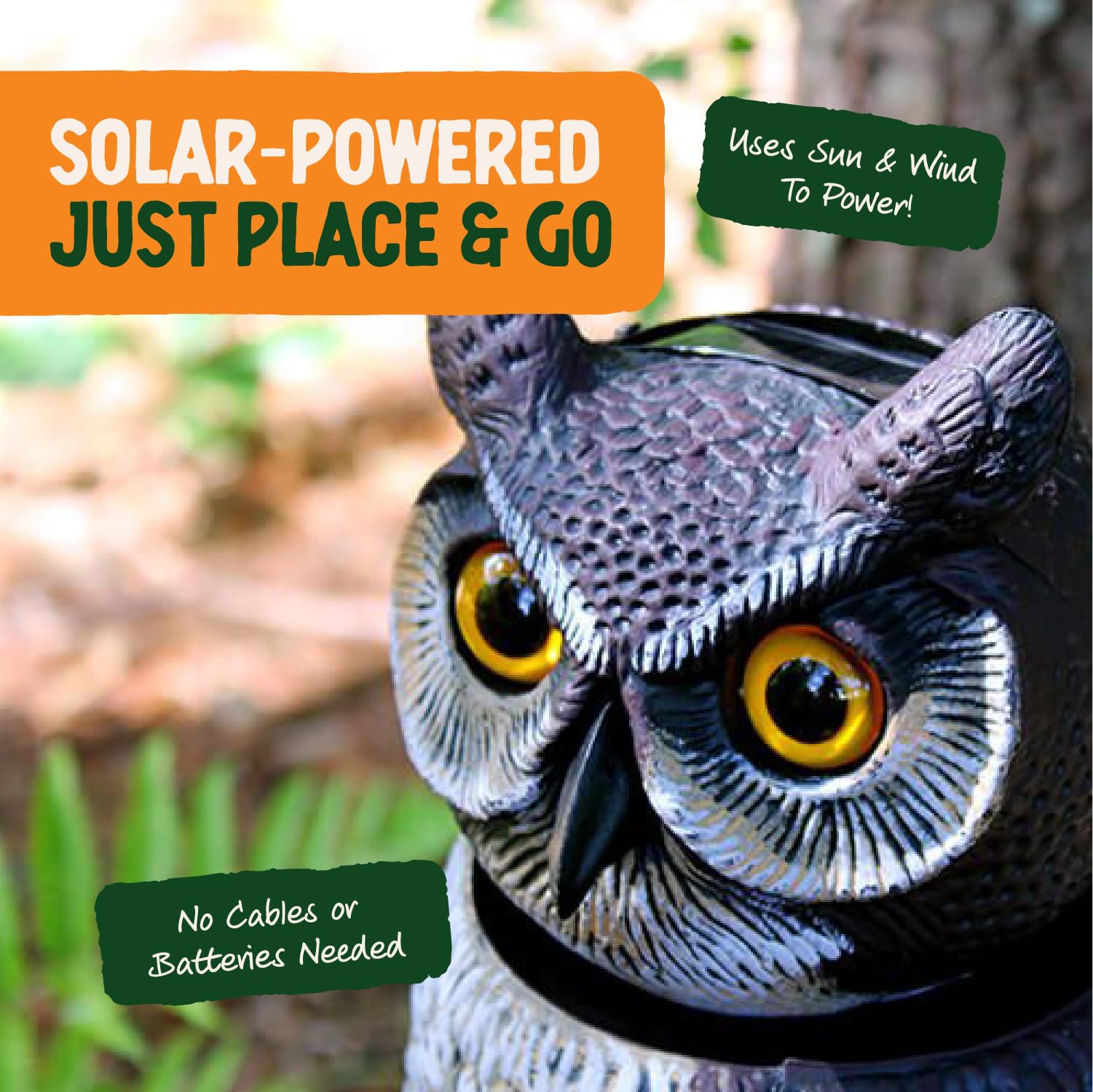 Dalen SOL-R Action Solar sztuczna sowa wabik odstrasza ptaki z dala od ogrodów, dachów i tarasów - strach na wróble zapewnia zwalczanie szkodników bez chemikaliów - bezpieczna i humanitarna, obrotowa