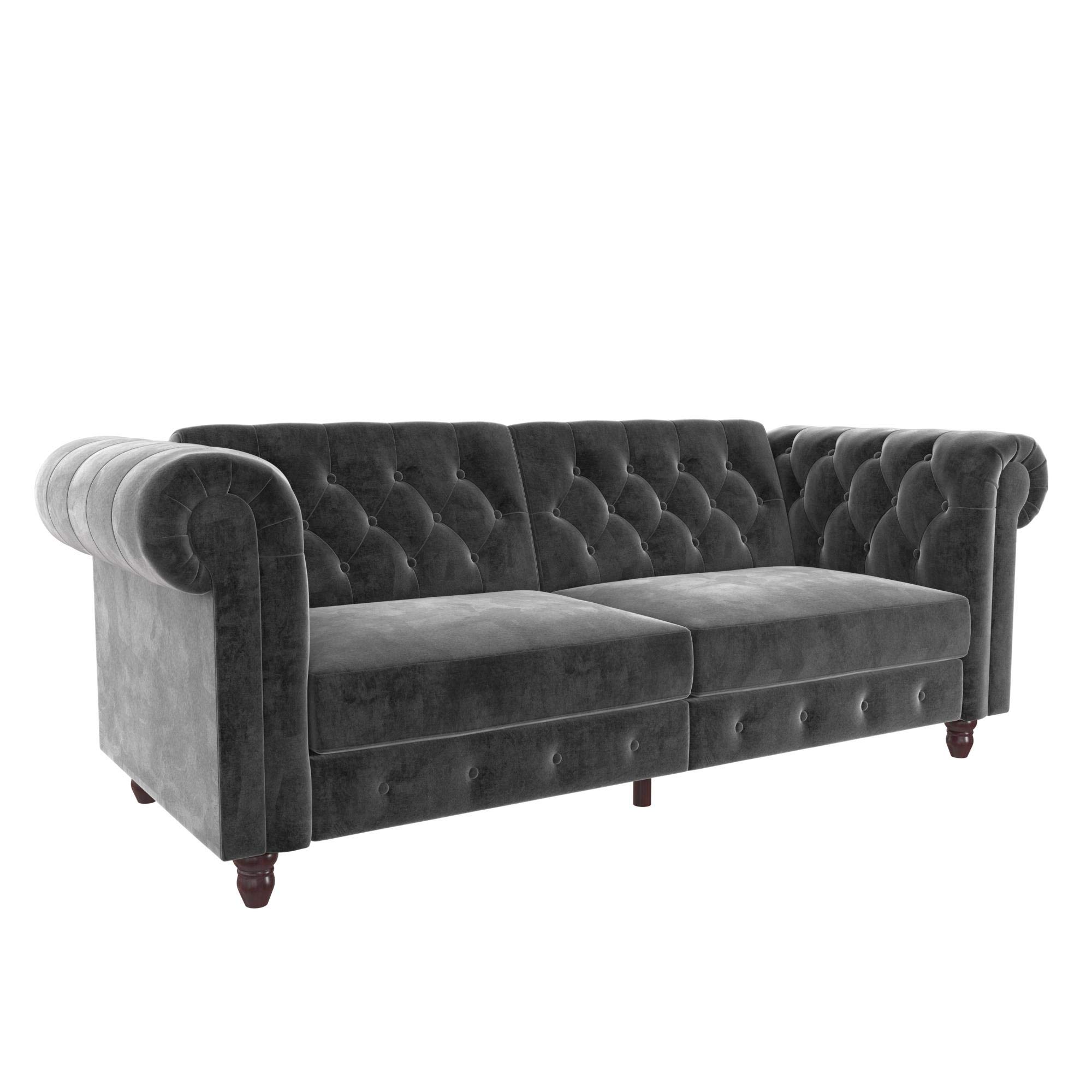 Dorel Home Grey Felix Chesterfield 3 Seater Sofa Bed In Velvet
