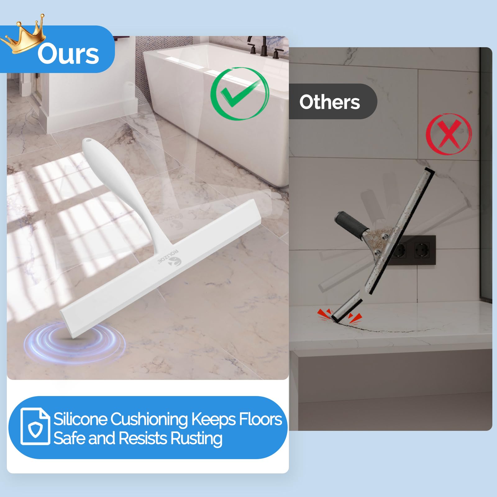 ROLIZOE Shower Squeegee for Shower Doors 27.9CM Width Anti-Rust Silicone Shower Squeegees with Ergonomics Thick Handle - Image 3