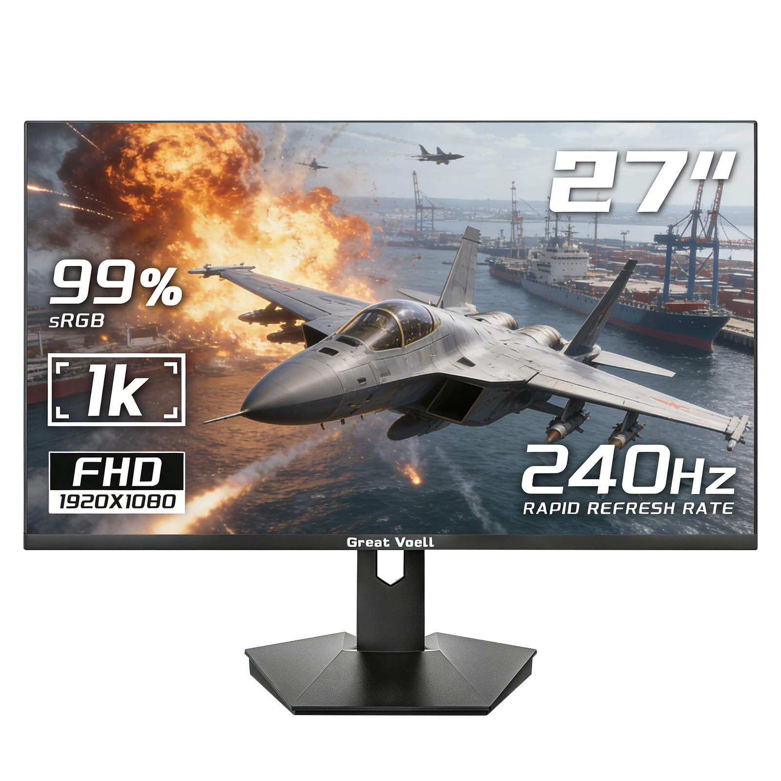 27 Inch Gaming Monitor 240Hz FHD (1920x1080) Computer Monitor, VA Panel, FreeSync, HDR10, 99% sRGB, FreeSync, 2*HDMI&2*DP, Design VESA (75 x 75mm)-Black