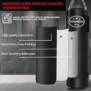 Vensmuste Heavy Punching Bag for Adults - Boxing Bag with 12oz Gloves - Perfect for MMA, Kickboxing, and Fitness Training - Durable Material with Chain - Unfilled