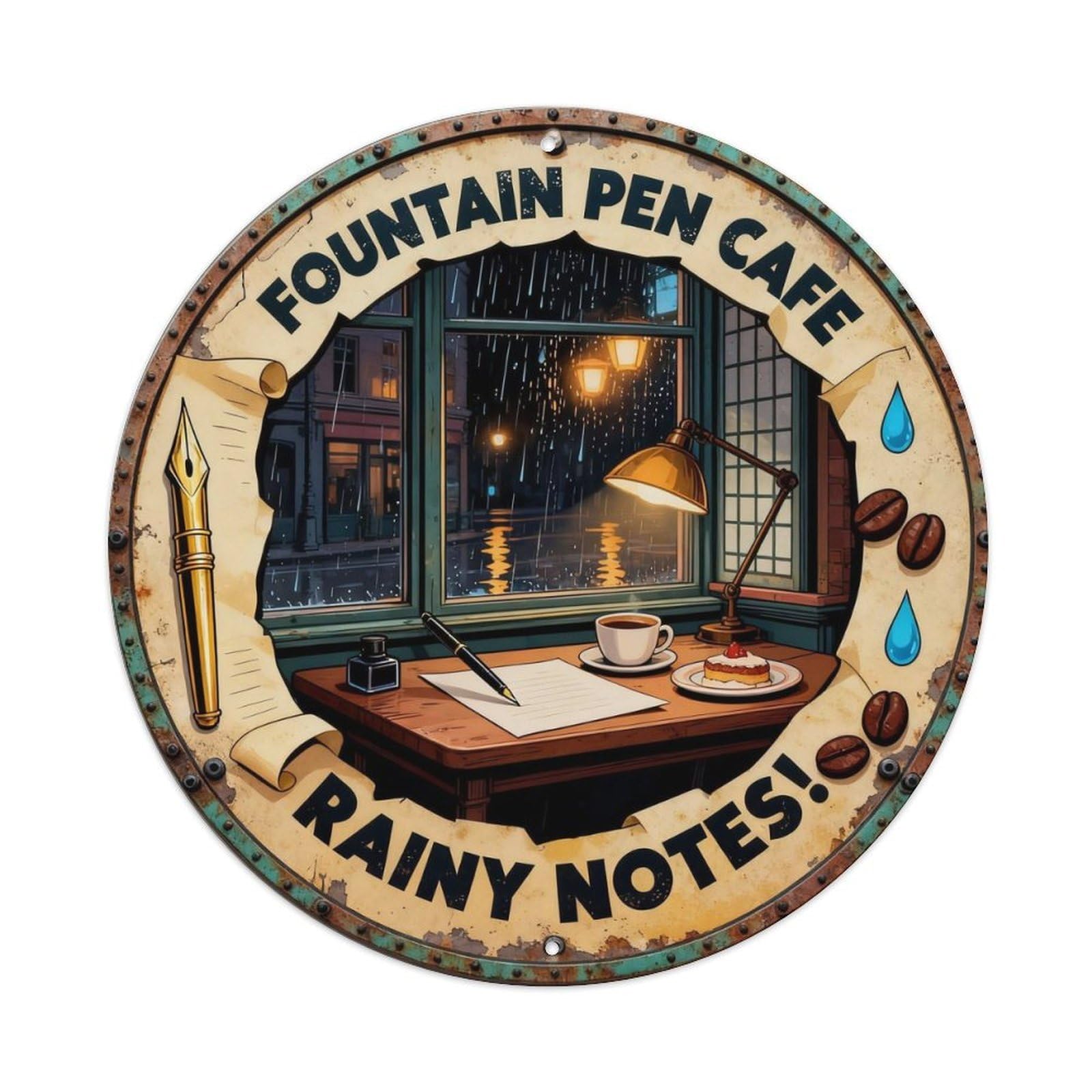 Fountain Pen Cafe Sign Metal Tin Sign Plaque
