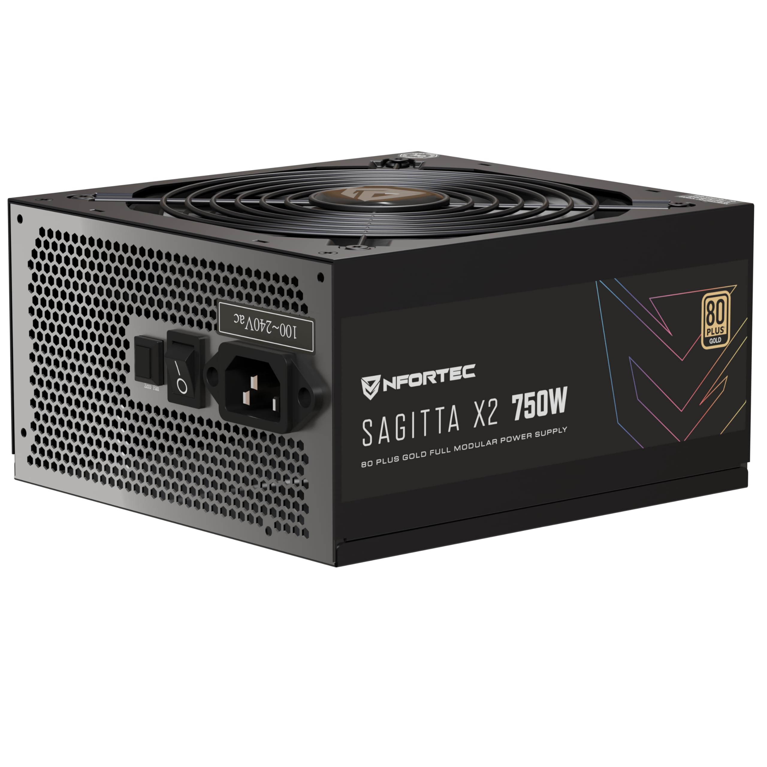 Nfortec Sagitta X2 750W Zasilacz Full Modular 80+ Gold, Cichy wentylator PCIE 5.1, ATX 3.1, Czarny
