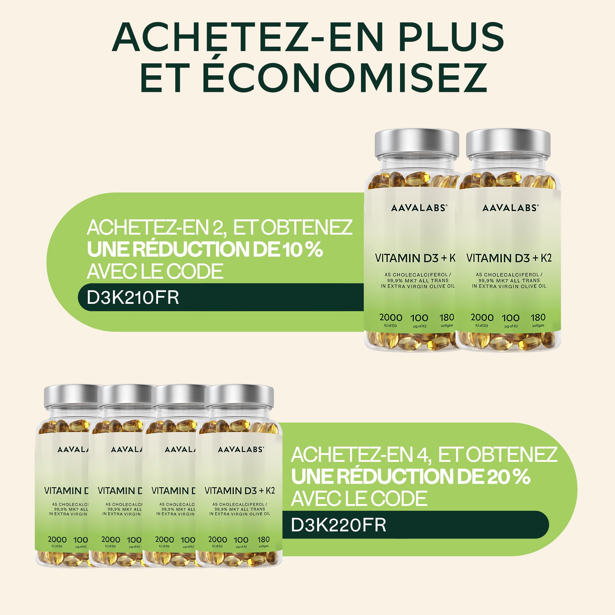 Vitamine D3 K2 avec de l'Huile d’Olive Vierge - Vitamine D3 2000 UI et Vitamine K2 MK7 100 μg pour Os, Muscles, Système Immunitaire - Vitamine D Vitamine K sans OGM, Gluten et Lactose - 180 Gélules