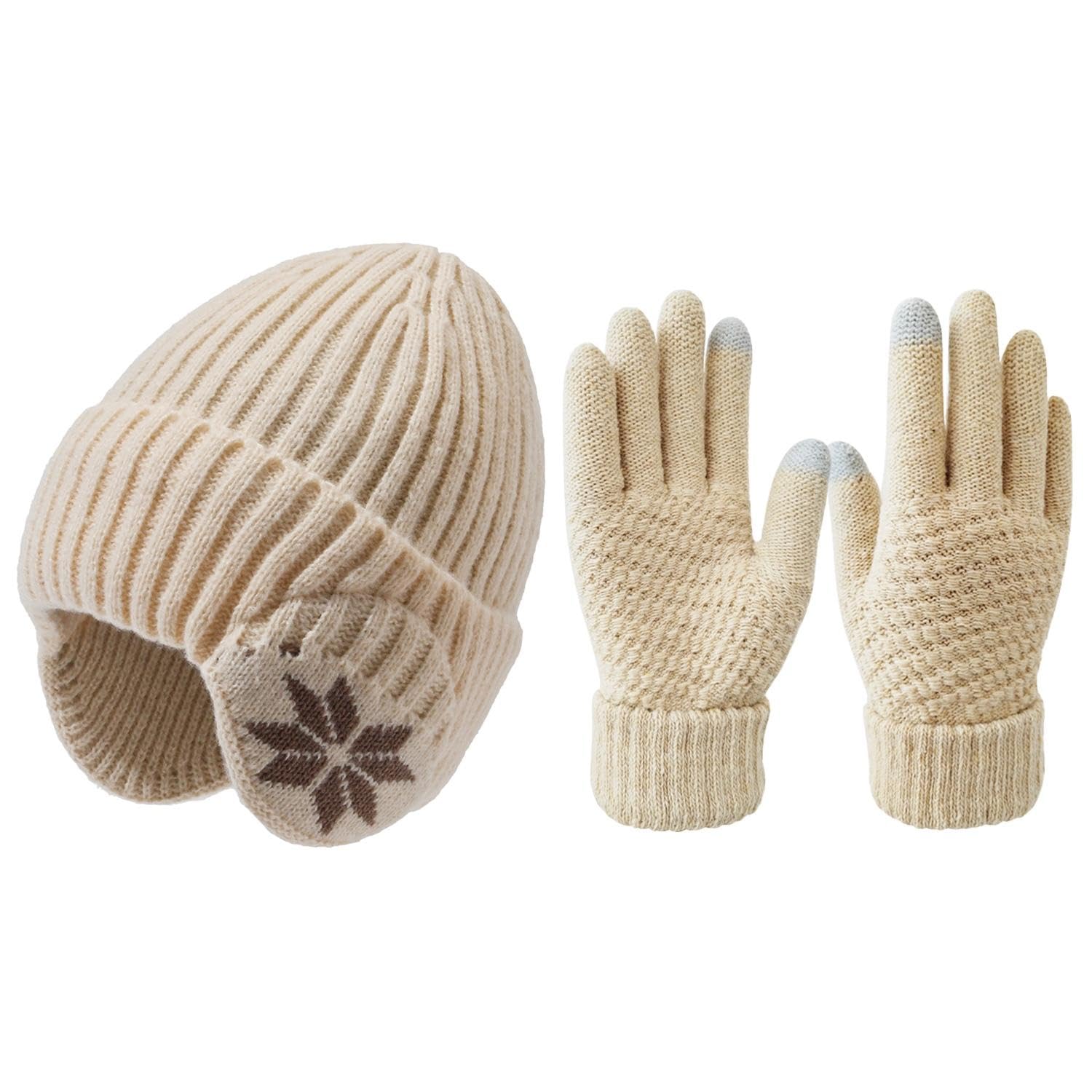 WUFGWBD 1 Women'S Knitted Hat And 1 Knitted Gloves, Non-Slip Gloves, Ear Protection And Cold-Proof Knitted Hat, Winter Warmth Supplies