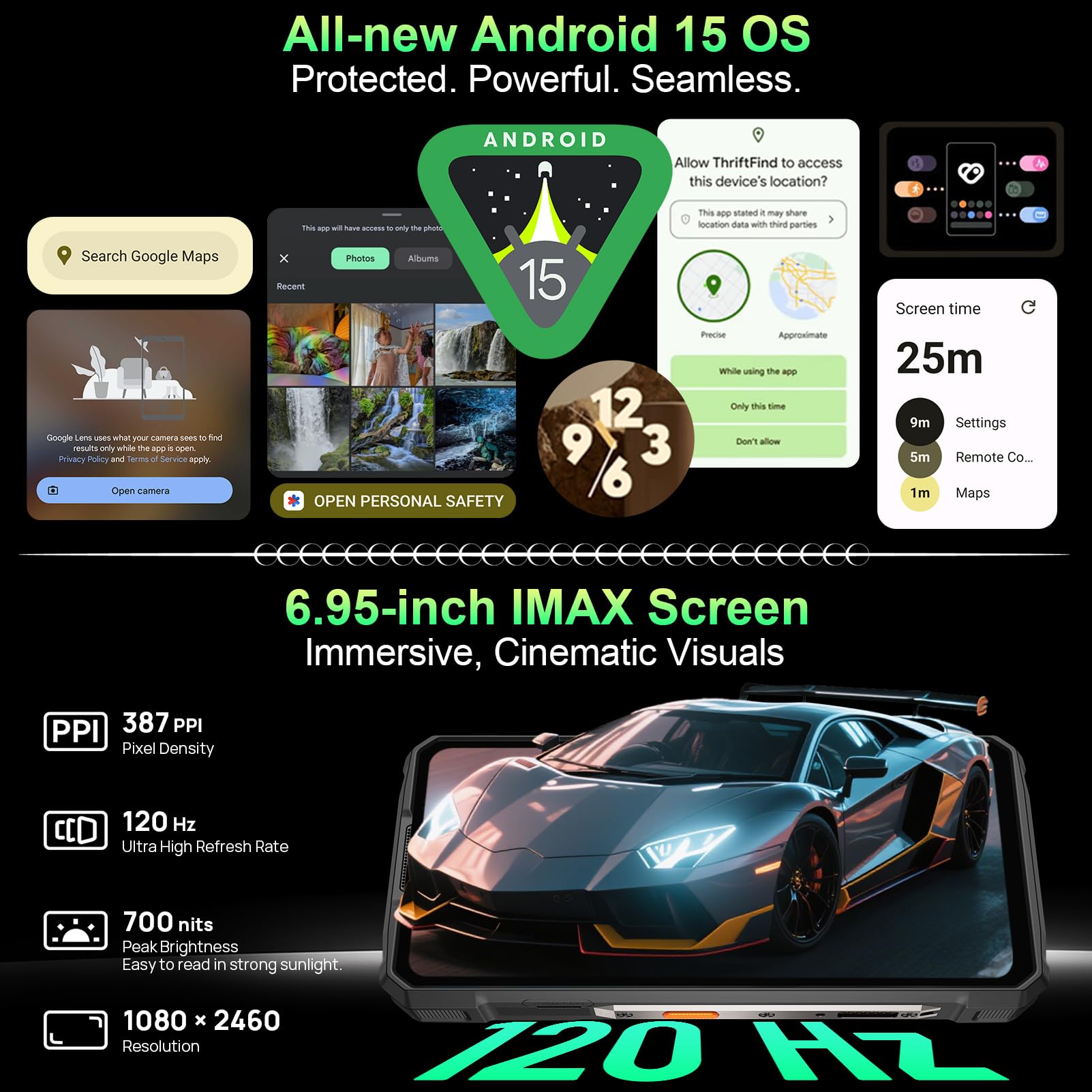 Ulefone Armor 33 Outdoor Handy AI Smartphone 25500mAh 66W 24GB+512GB/SD-2TB, 6,95" FHD+ 120Hz 118dB Lautsprecher Android 15 mit 1100LM Vielseitiges LED-Licht 50MP + 64MP Nachtsicht /3-Slots/OTG/NFC