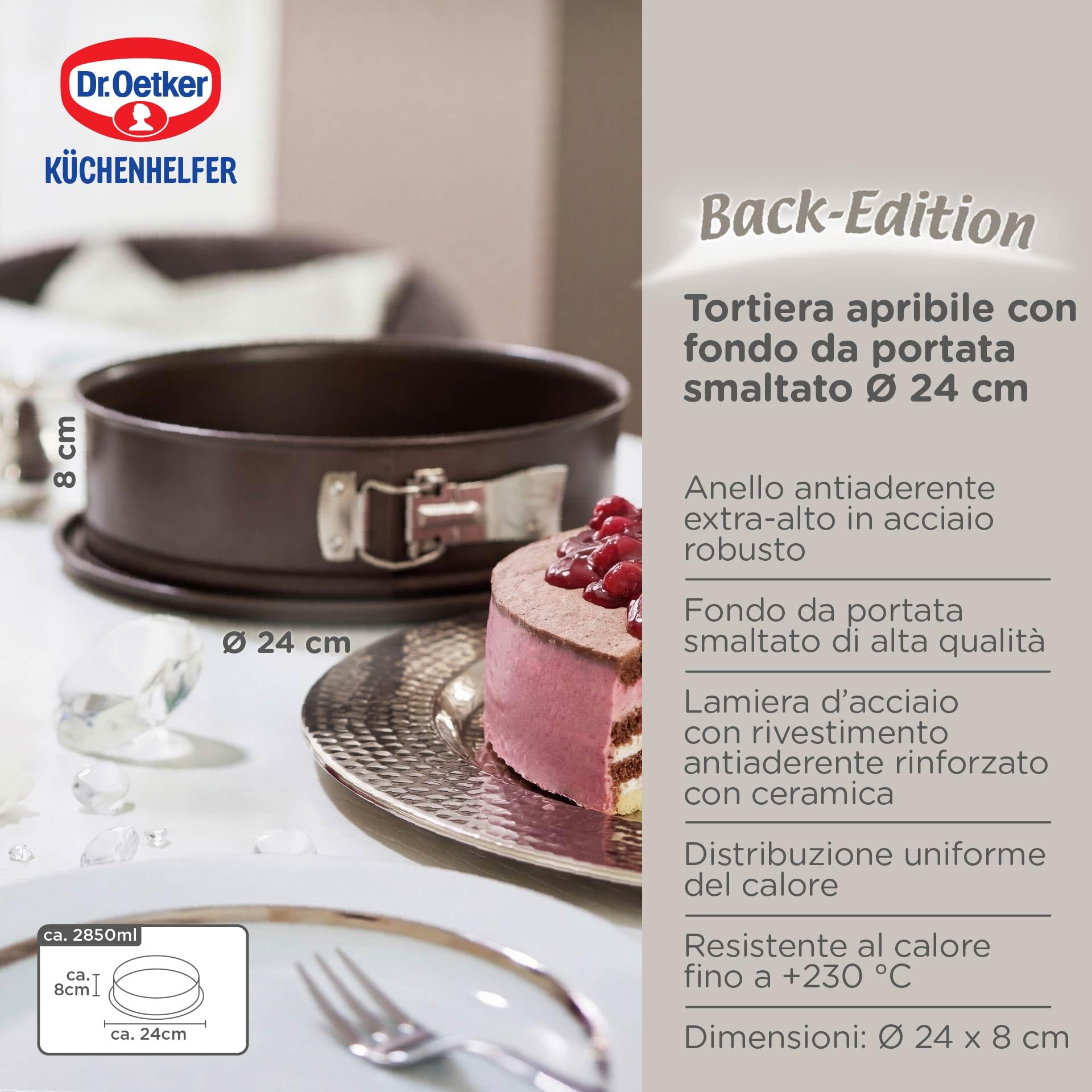 Dr. Oetker, Back-Harmonie, Taglia con Fondo Staccabile, Acciaio, Marrone, Ø 24 cm
