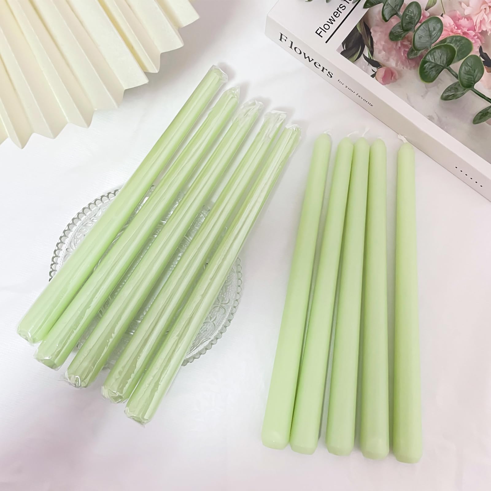 Viyffo 10 Inch Taper Candles - Set Of 12 Unscented Dripless Tapered Candles, Noble Pine Green