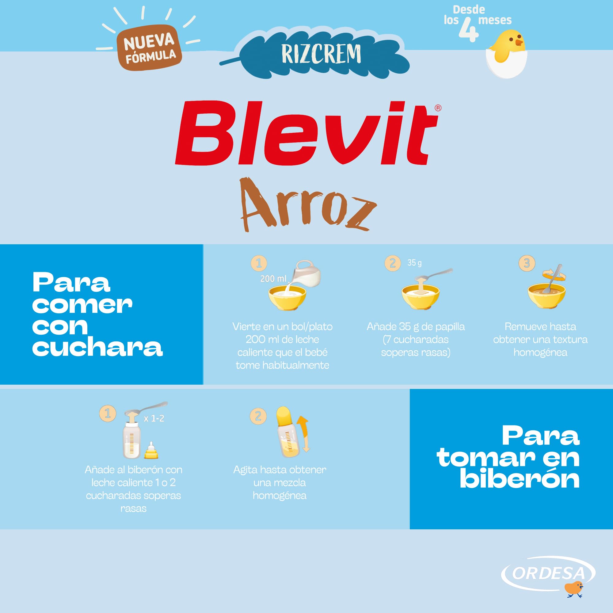 Blevit Rizcrem Arroz | 225 g | Papilla de Cereales para Bebé desde los 4 Meses con Crema de Arroz - Sin Gluten y Sin Azúcares Añadidos - Facilita la digestión