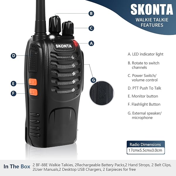 Two Way Radios, Suitable for Adults and Kids, 16 Channels walkie talkies, Equipped with Rechargeable Batteries, with LED Light and VOX Function, Ideal Camping and Hiking Communication - 4