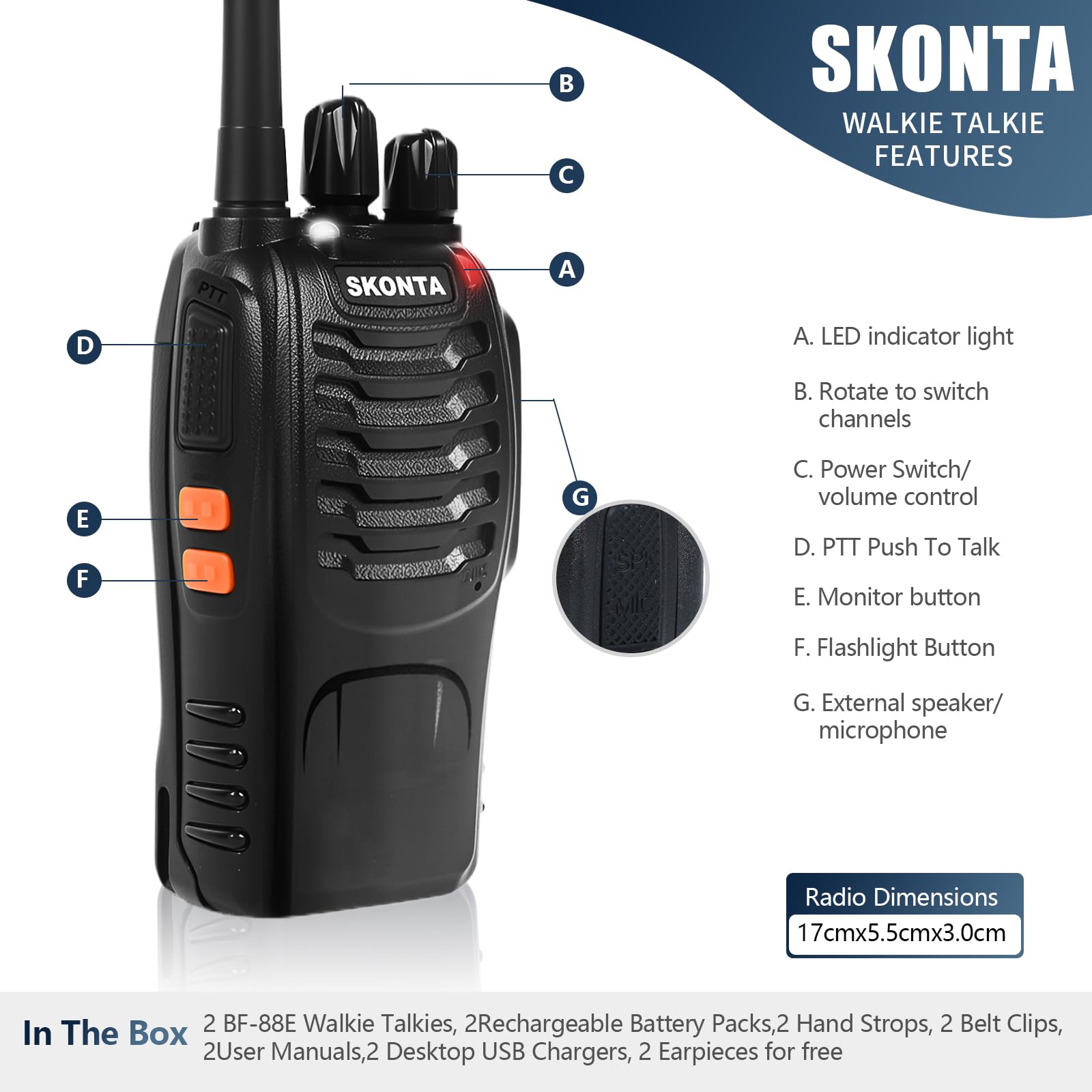 Two Way Radios, Suitable for Adults and Kids, 16 Channels walkie talkies, Equipped with Rechargeable Batteries, with LED Light and VOX Function, Ideal Camping and Hiking Communication — view 4