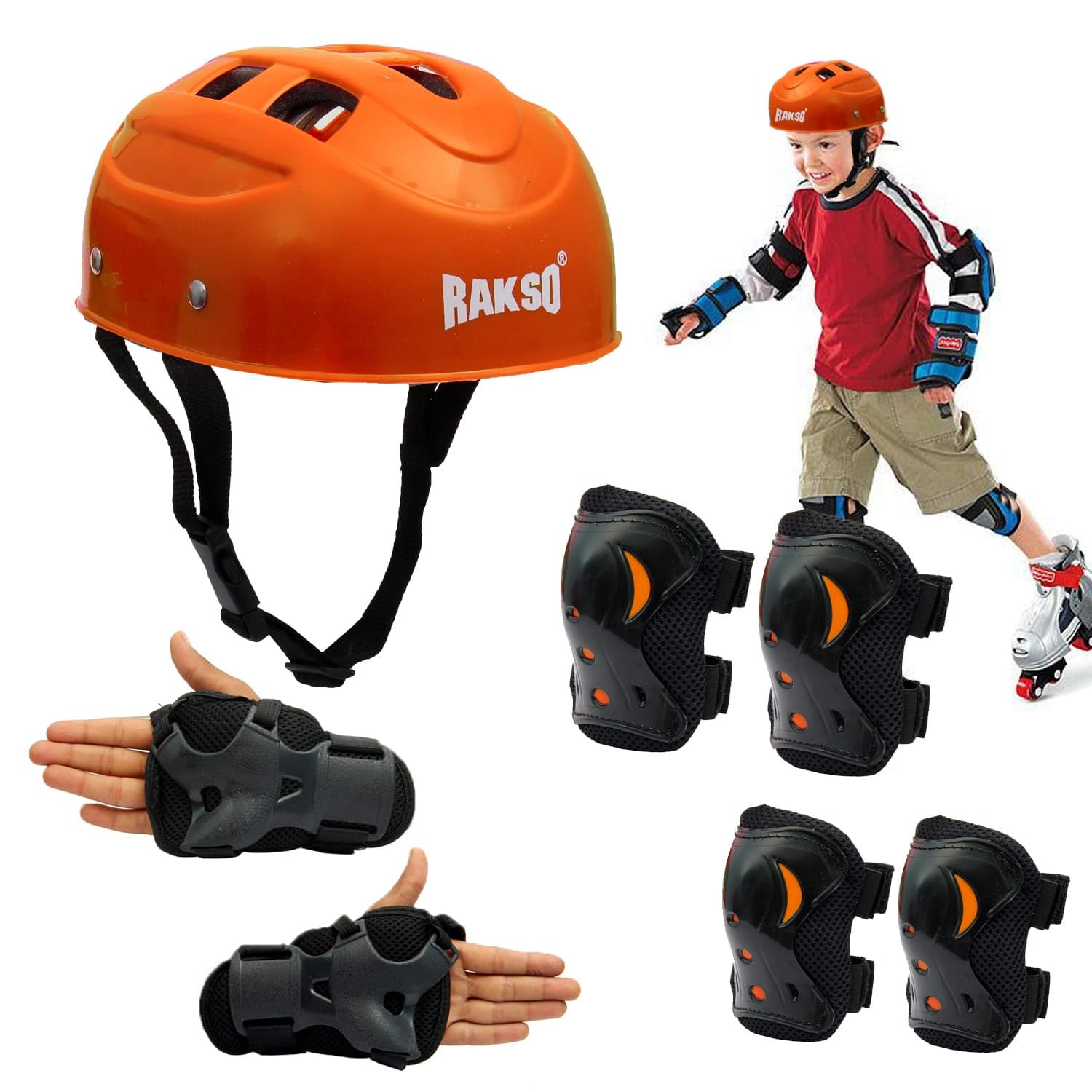 RAKSO ® Skating Guard Kit Protective Skating Guard Kit for Kids Skating, Cycling, Running for Kids,Boys,Girls,Men & Women, (Small, Orange)-image-39