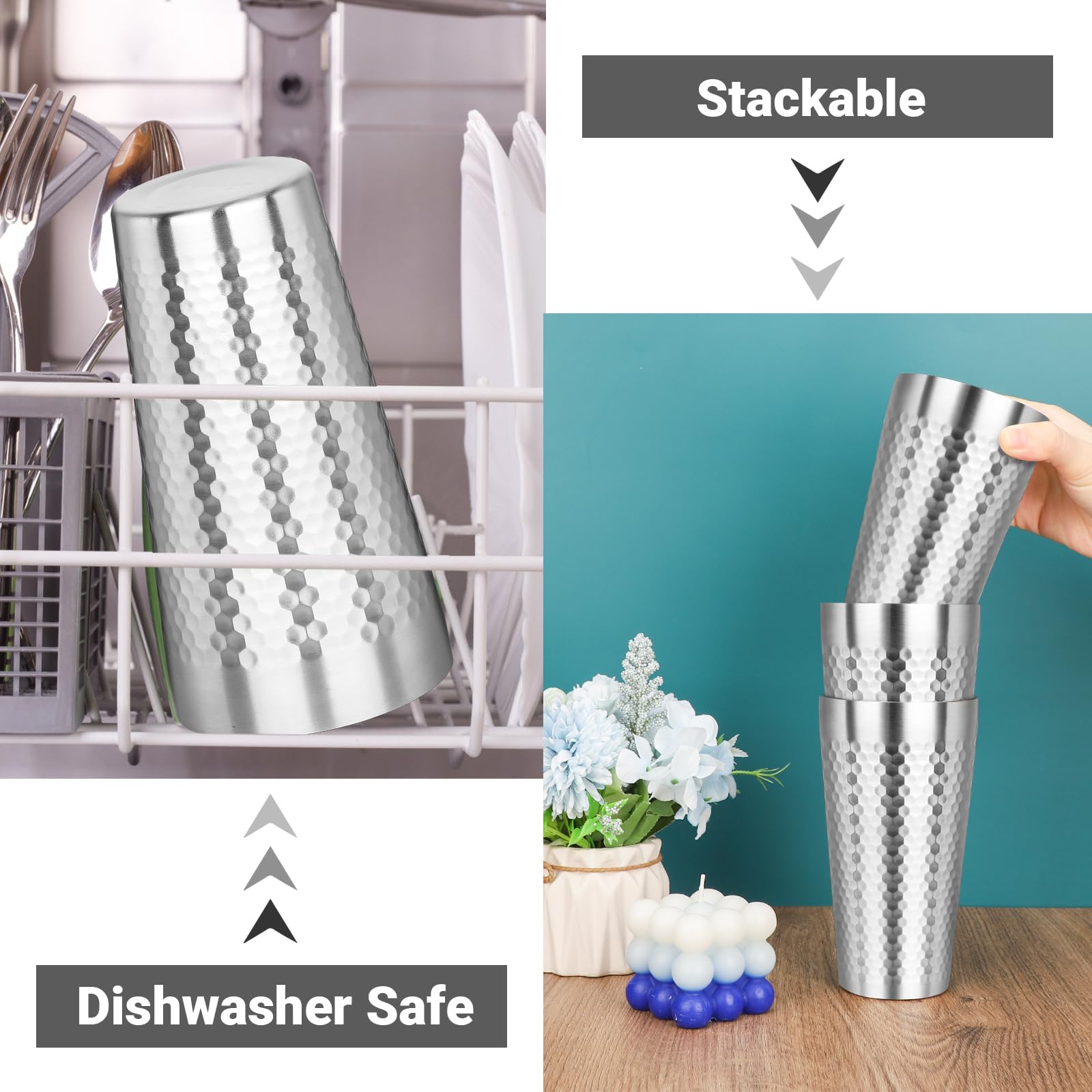 Metallbecher, isoliert, doppelwandig, unzerbrechlich, stapelbar, Premium-isolierte Edelstahlbecher, Trinkgläser für Zuhause, Reisen, Camping, Outdoor, 540 ml, 4 Stück