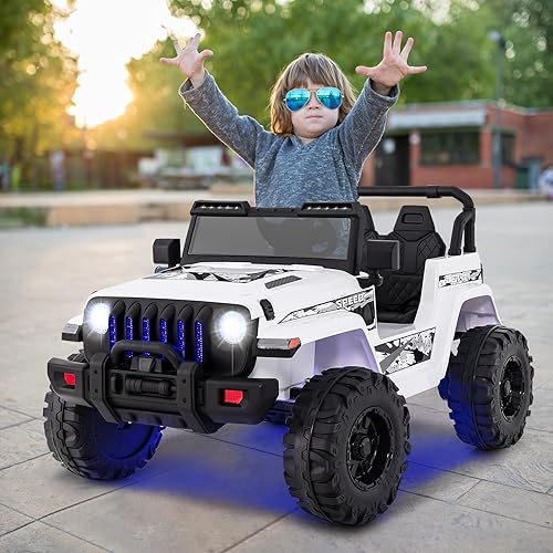 Miniatura 65 de OLAKIDS Camión de paseo para niños, vehículo eléctrico de 12 V con control remoto, automóvil para niños pequeños a batería con música, bocina, 3