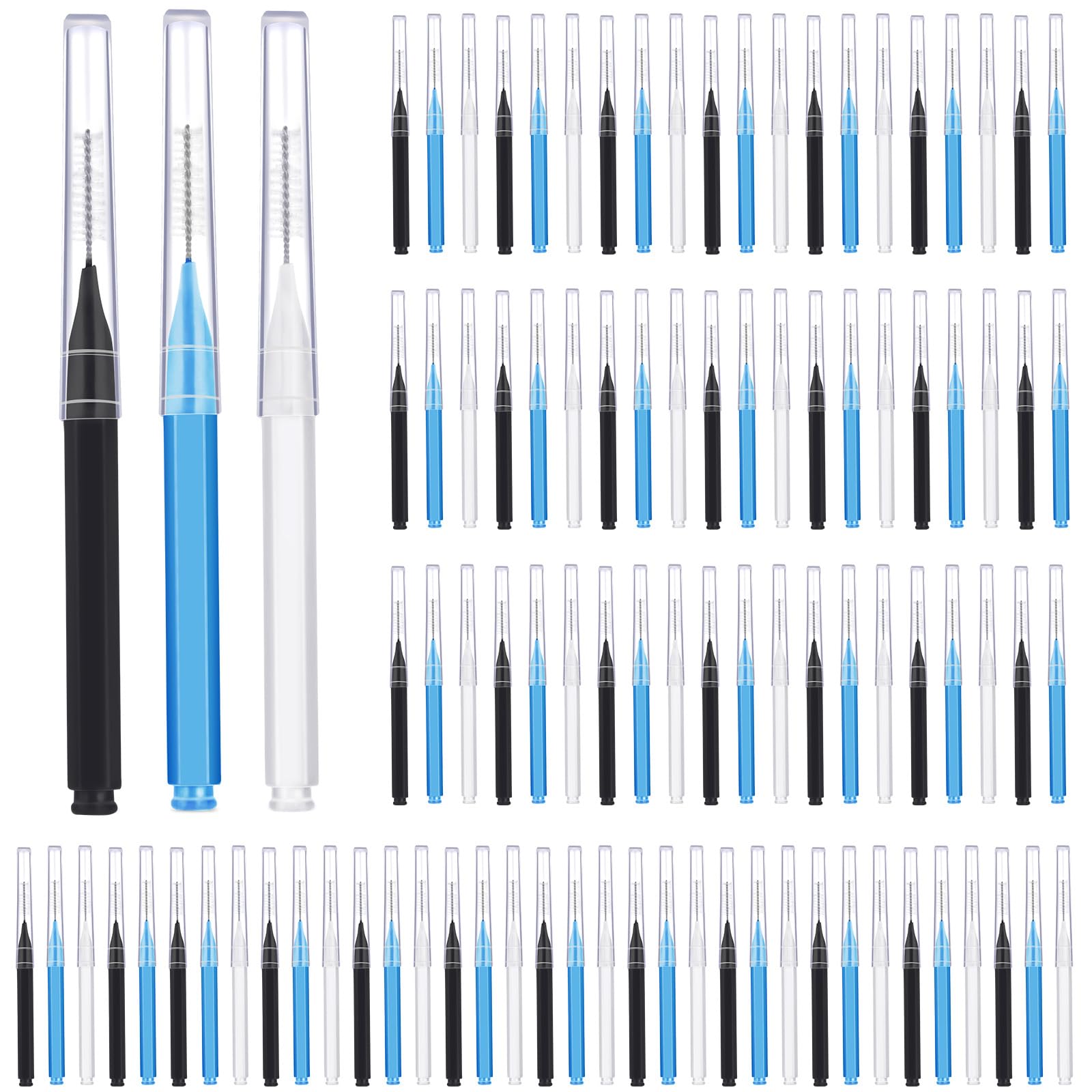 Patelai 100 Pcs Braces Dental Brushes,White,Blue,Black,Mixed Size