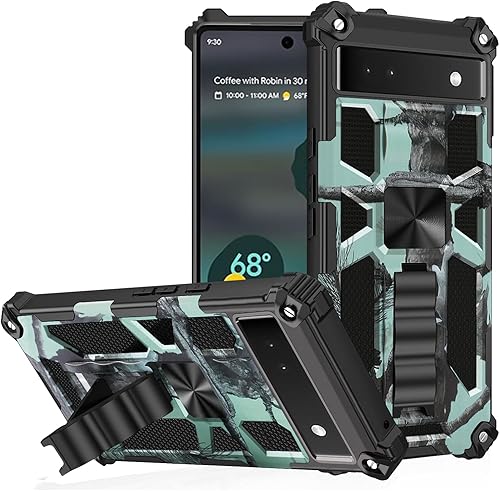 Miniatura 2 de Funda para Pixel 6A (no para 6 o 6P), con protector de pantalla de vidrio templado 9H, grado militar, soporte con soporte magnético para automóvil,