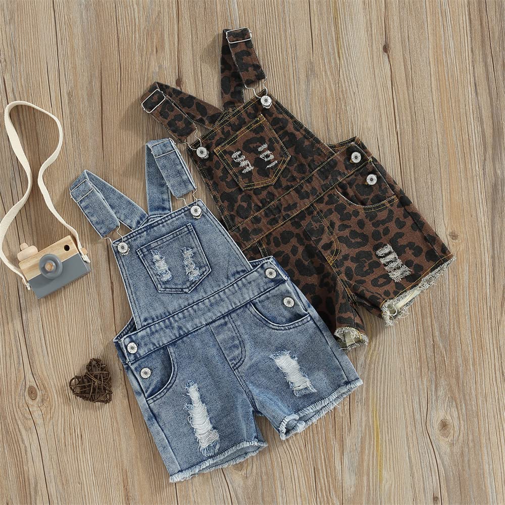 Rarjuiey Toddler Baby Girl Denim Ripped Overalls Outfit Summer Casual Suspender Pocket Shorts Romper Jumpsuit (Denim Overalls Jumpsuit,4-5T)
