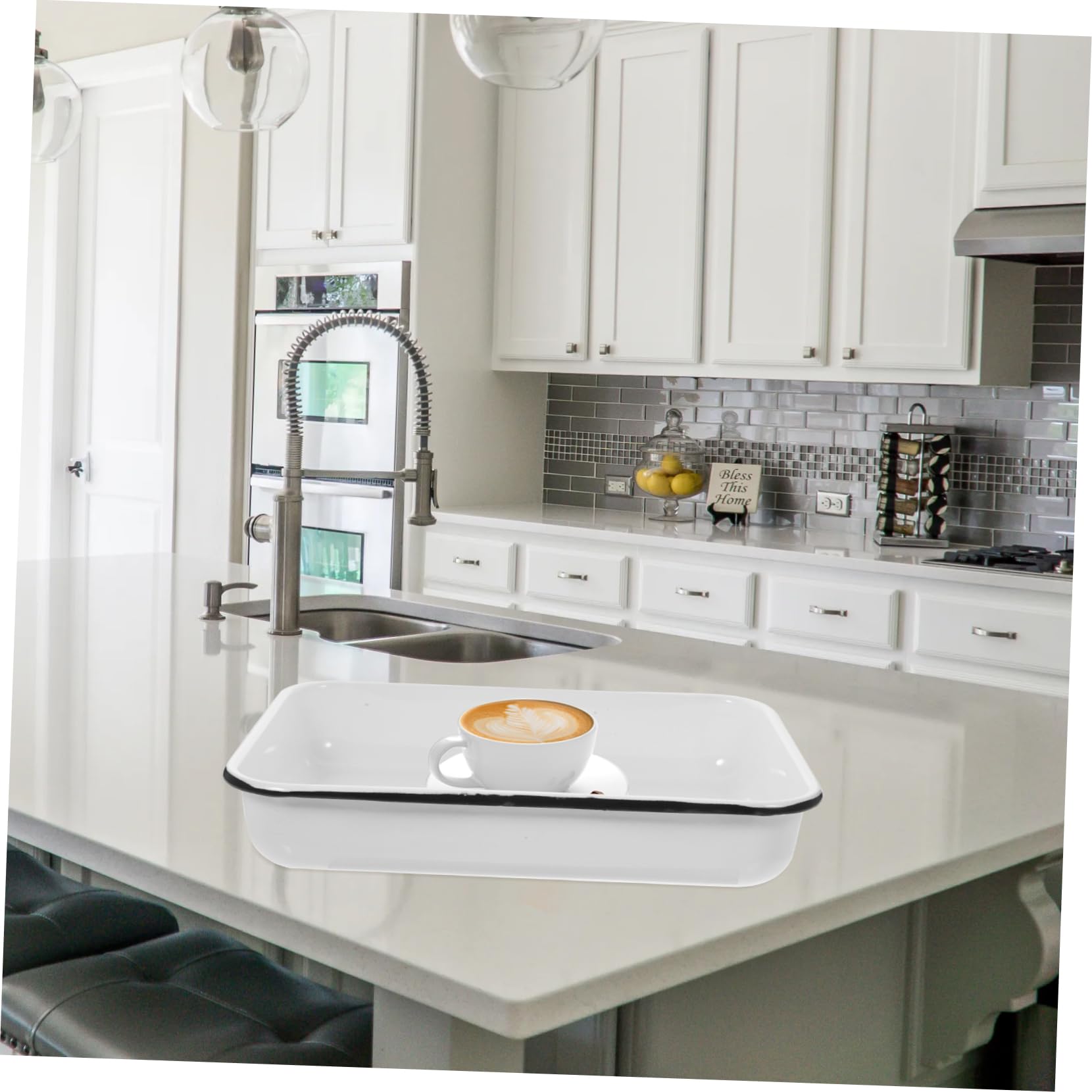 Plateau de Cuisson en Émail Blanc Multifonctionnel Antiadhésif Résistant la Chaleur Cuisine et Rangement Boutique de Thé Couleur Aléatoire