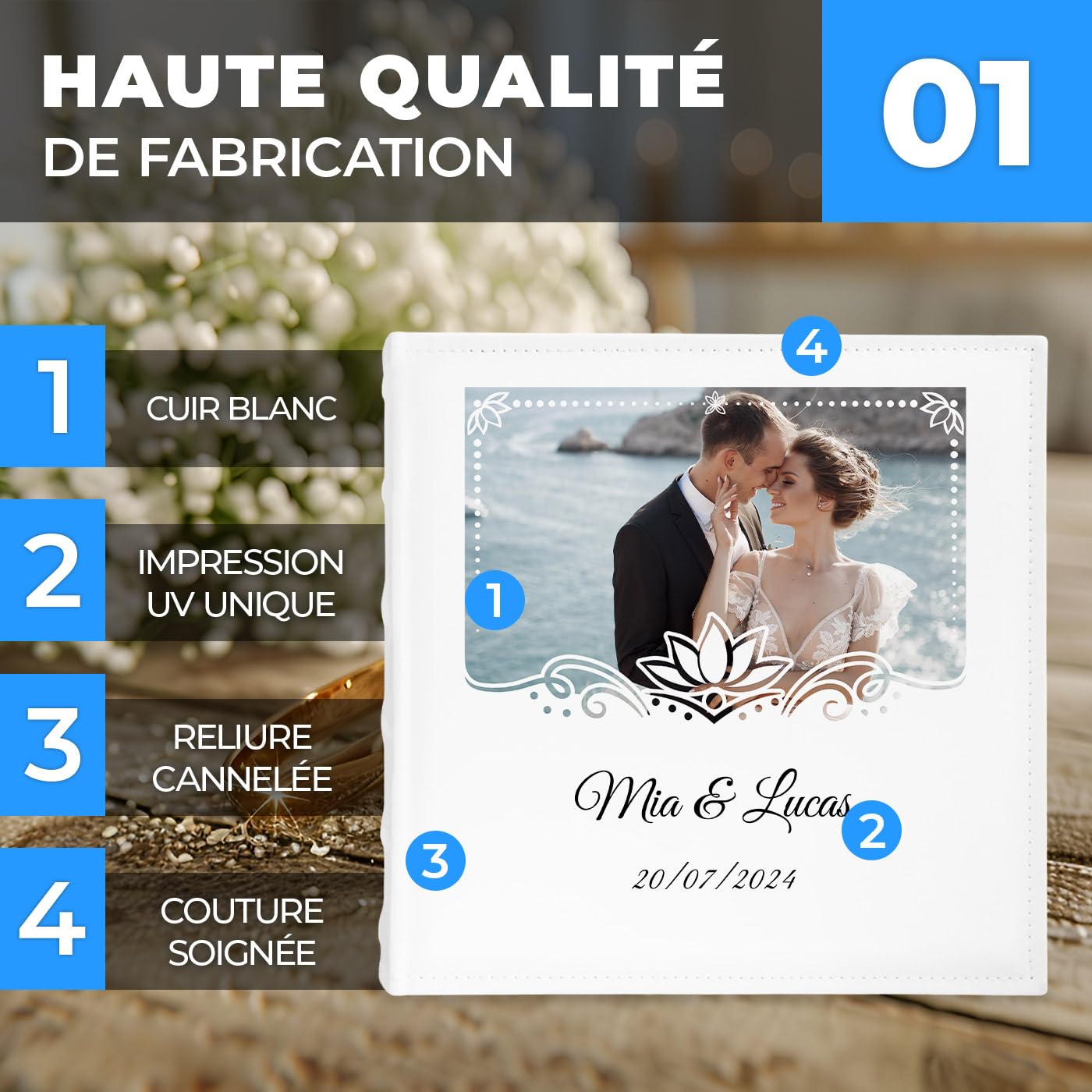 Maverton Album Photo Personnalisable à Pochettes - Cadeau Mariage Unique - Photo Album 33x33x6 cm pour 500 Photos avec Couverture Imprimée - Cadeau Personnalisé Pour Jeunes Mariés - couple mariage