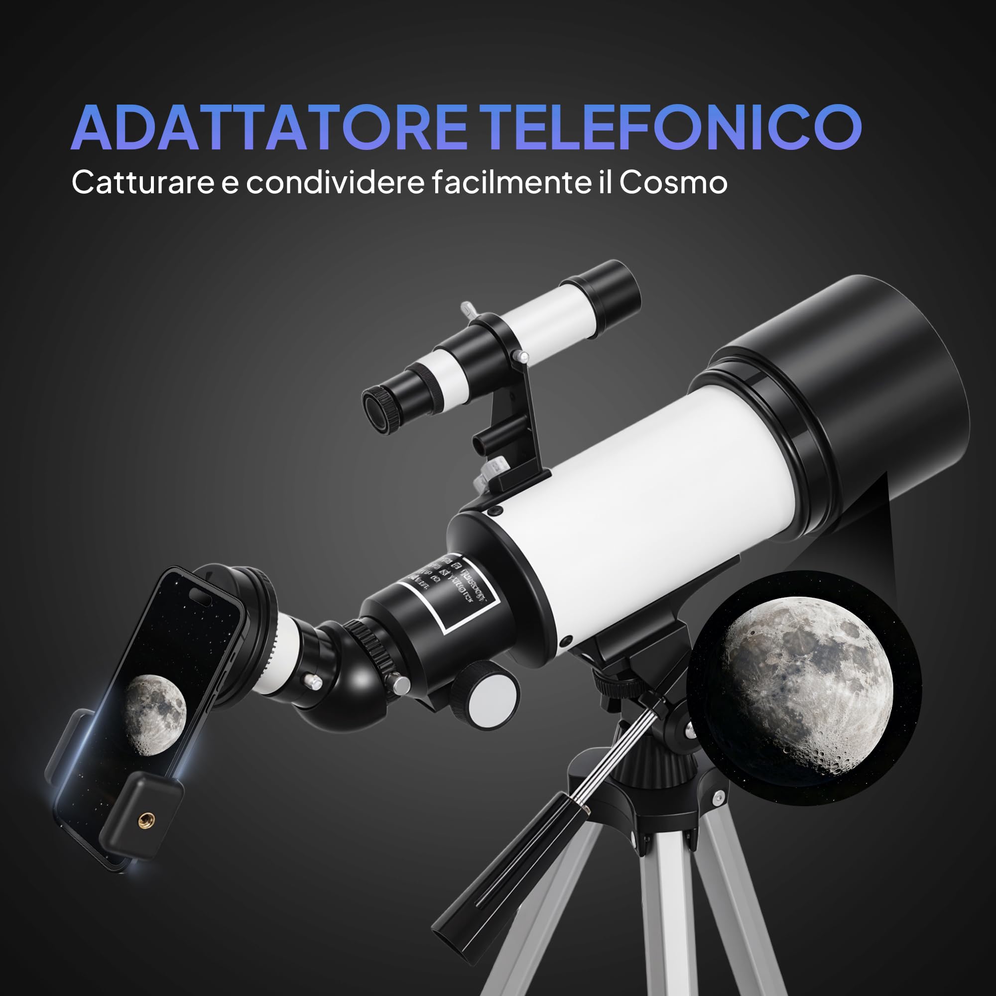Outsunny Telescopio Astronomico con 70mm Apertura/400mm 40X/16X Bianco | Telescopio Rifrattore Portatile, Adattatore Telefono, Borsa da Trasporto, Treppiede Regolabile in Altezza, per Adulti