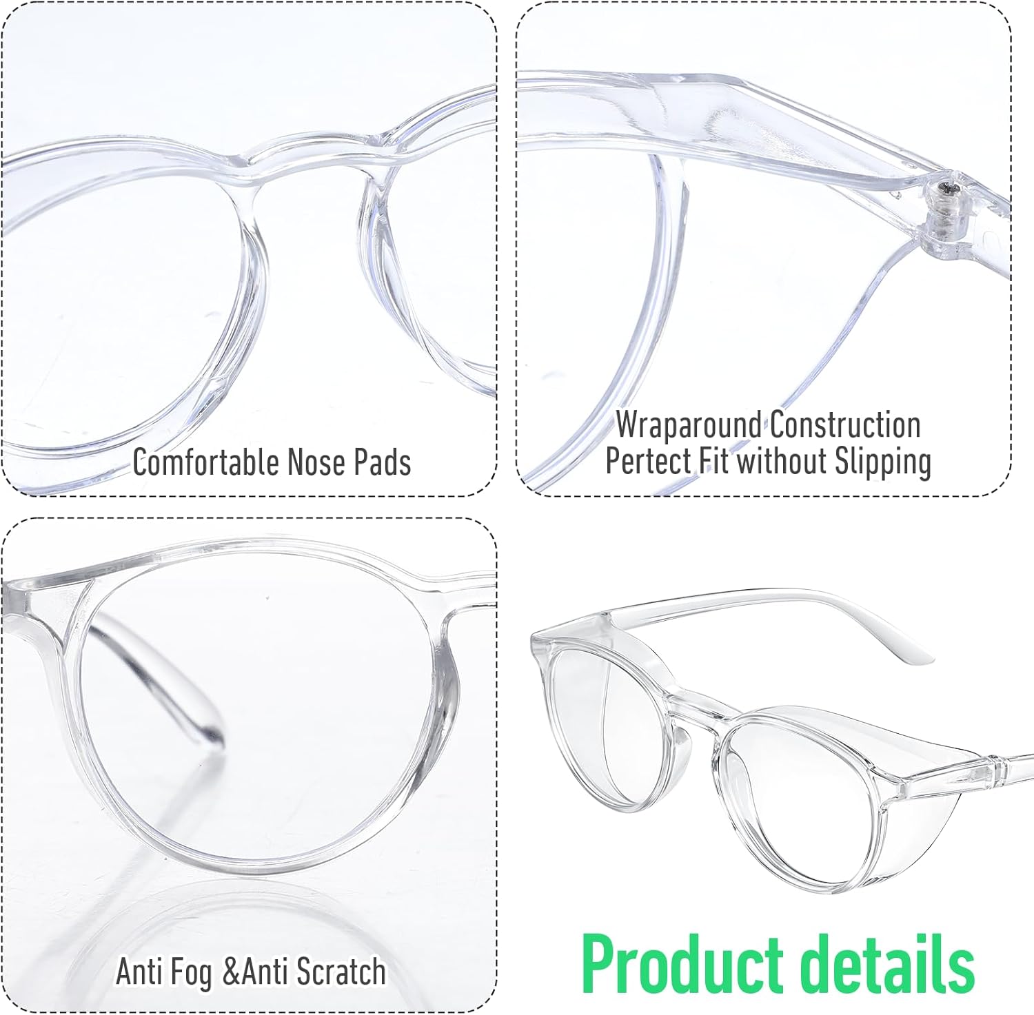 2 Pcs Safety Glasses Anti Fog Goggles Protective Eyewear Blue Light Blocking Anti Dust UV Protection Glasses Clear+black image 5 of 7 B0F5MNFQPJ