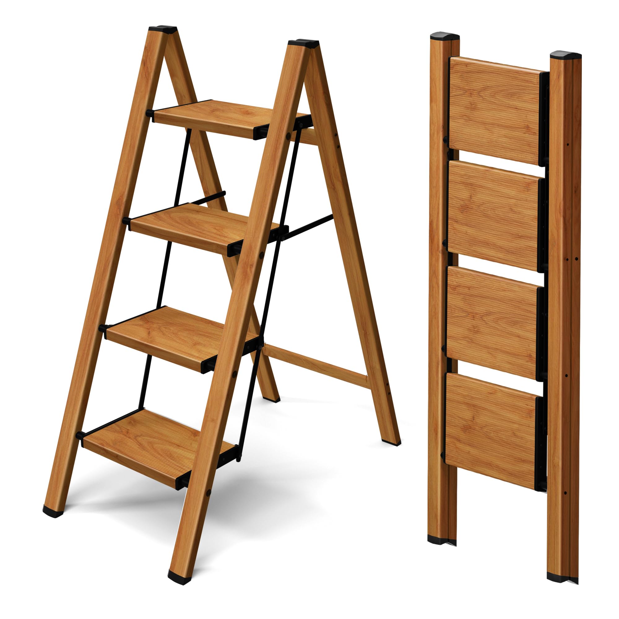 Photo 1 of Taranta 4 Step Stool Foldable,Aluminum Step Ladder-Woodgrain