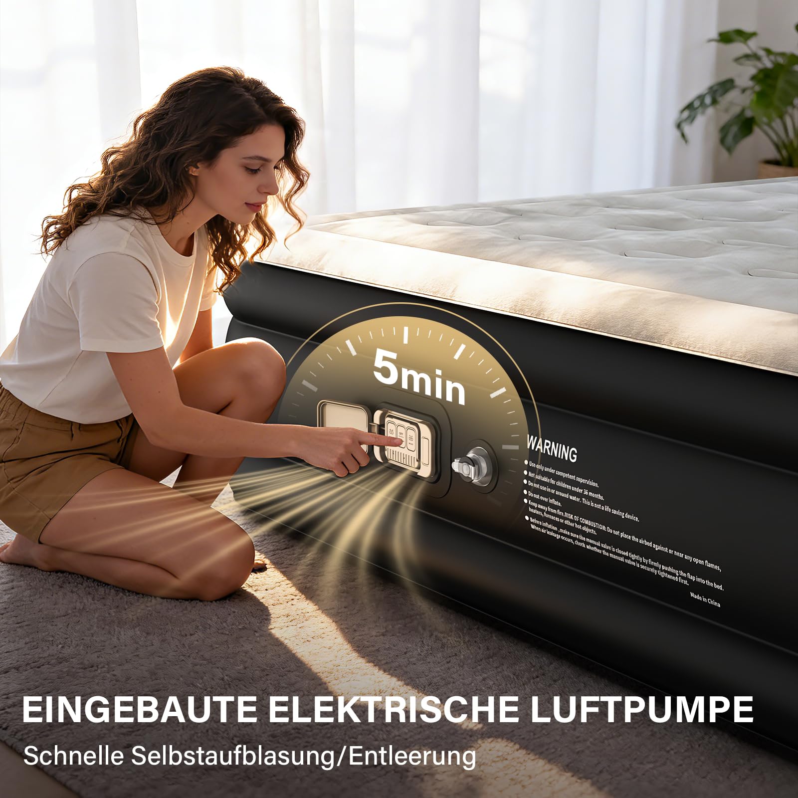 HiiPeak Luftmatratze Selbstaufblasend - Luftbett 2 Personen mit Integrierter Elektrischer Pumpe Aufblasbare Matratze 40cm Hoch aus Dickem PVC mit Weicher Suede Oberfläche Gästebett Campingbett