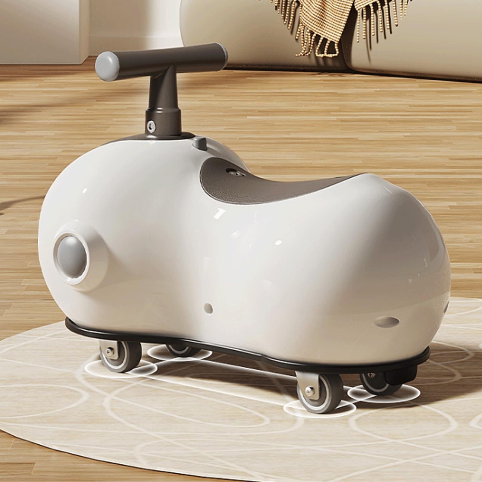 Samochód na biegunach, Wiggle Car Peanut Shape Music Light Huśtawka Samochody dla dzieci Cicha lampa błyskowa z plecakiem na kask Swing Card(Grey,With Helmet backpack)