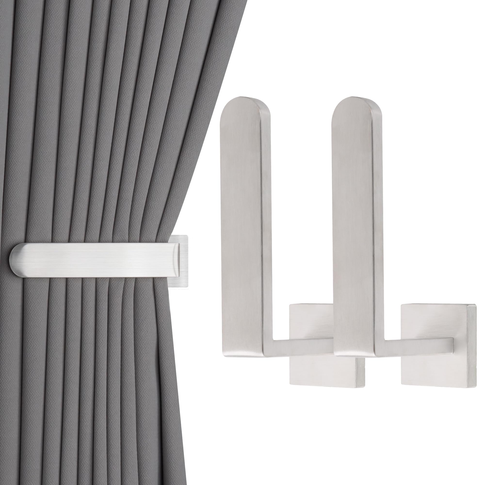 Blissfuhue 2-Pack Retractable Curtain Holdbacks - No Drill Adhesive Wall Mount, White