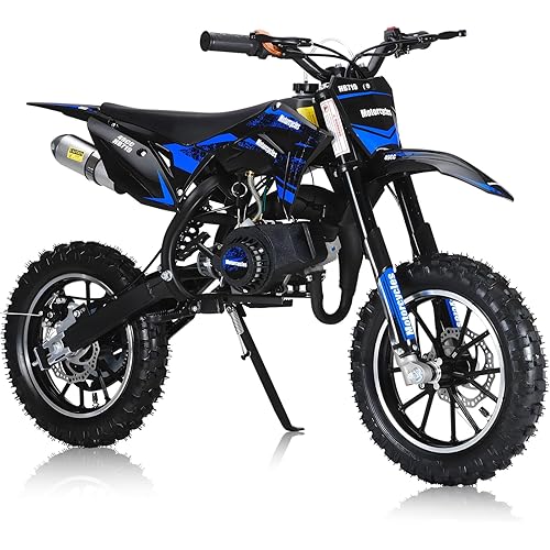 2025 Upgraded 49cc Kids Dirt Bike 2-Stroke - Mini Kids Dirtbike, Gas Dirt Bikes with Front Rear Disc Brakes, Off-Road Tires, Shock Absorption, Soft Seat Cushion, Dirtbikes Load Capacity Up to 330LBS