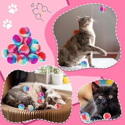 Miniatura 6 de 30 bolas de pompones para gatos, bolas suaves para gatos, juguete interactivo colorido arco iris para interiores, gatitos, entrenamiento, ejercicio,